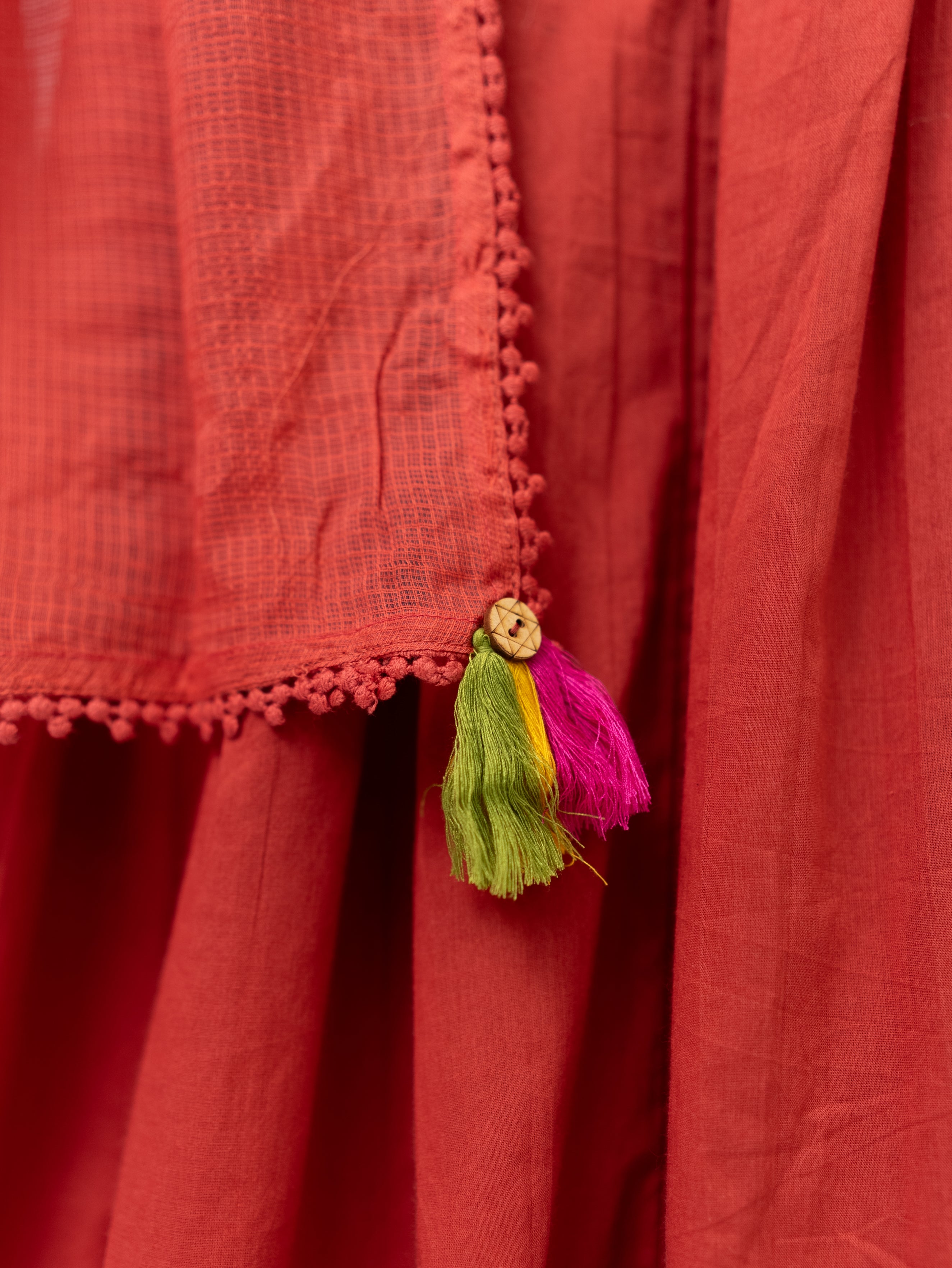 Vrishti Rust Mul Cotton Embroidered Anarkali Dupatta Set