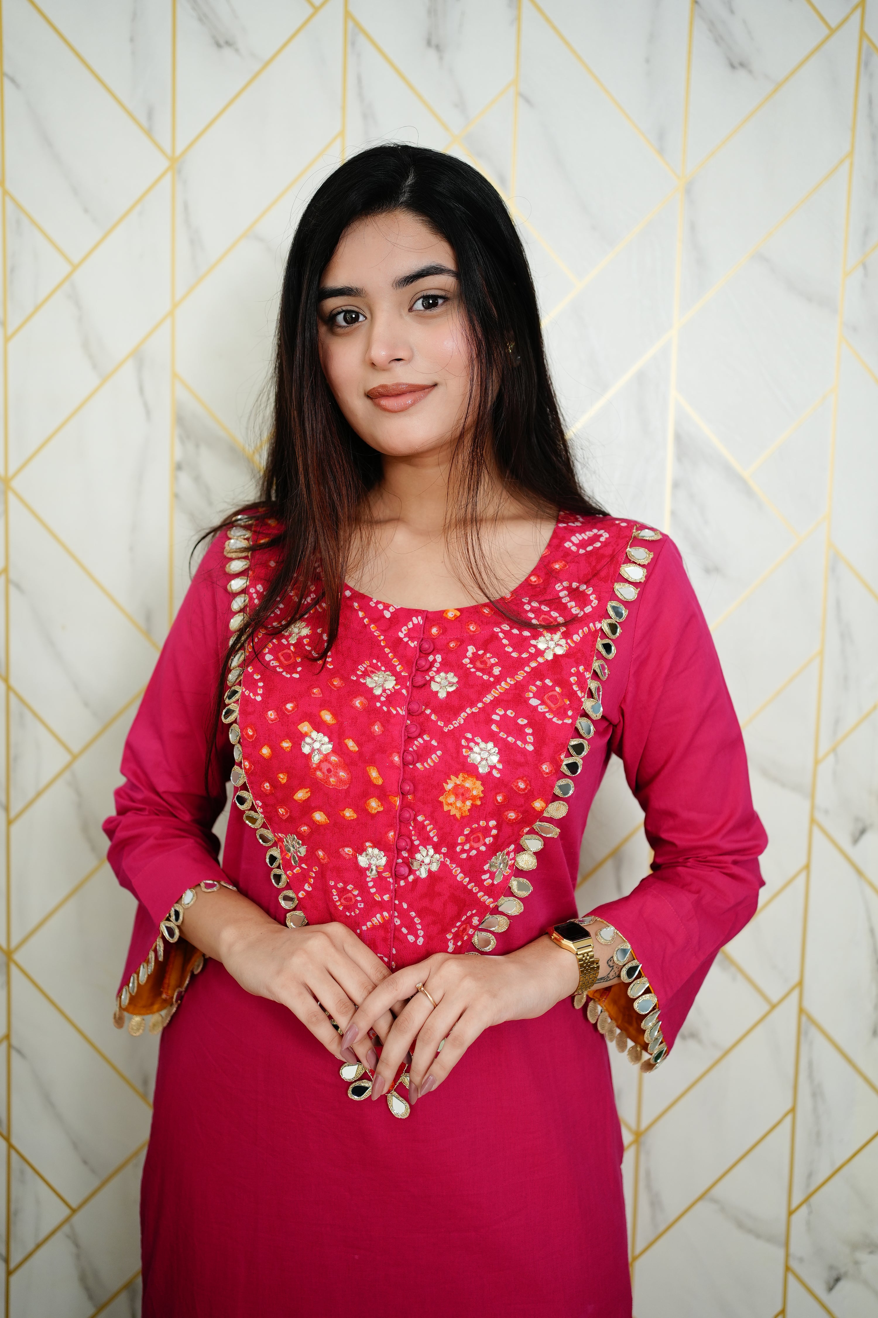 Saafi Cotton Mirror Deatailed Pant Set - The Jaipur Studio