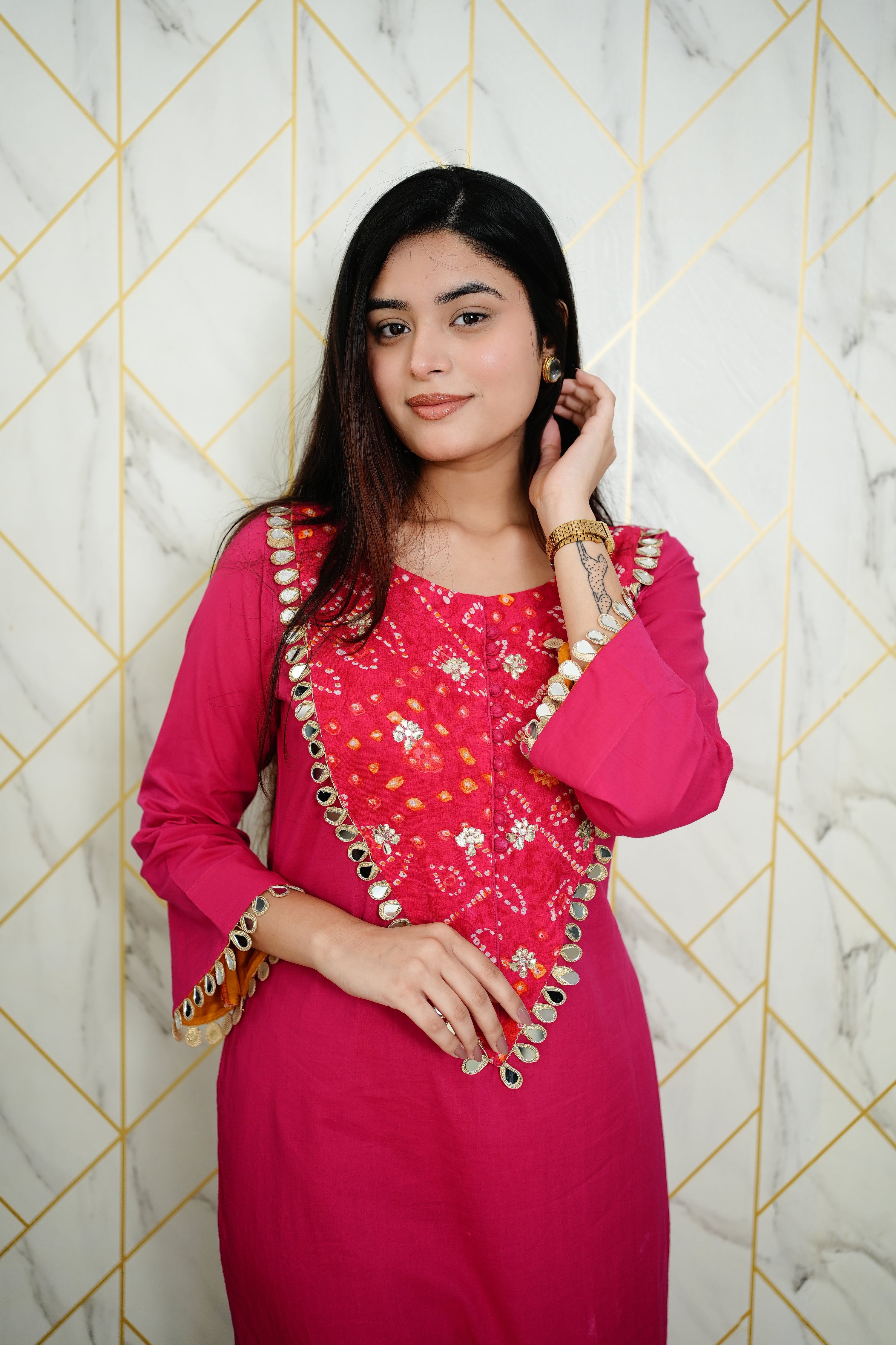 Saafi Cotton Mirror Deatailed Pant Set - The Jaipur Studio