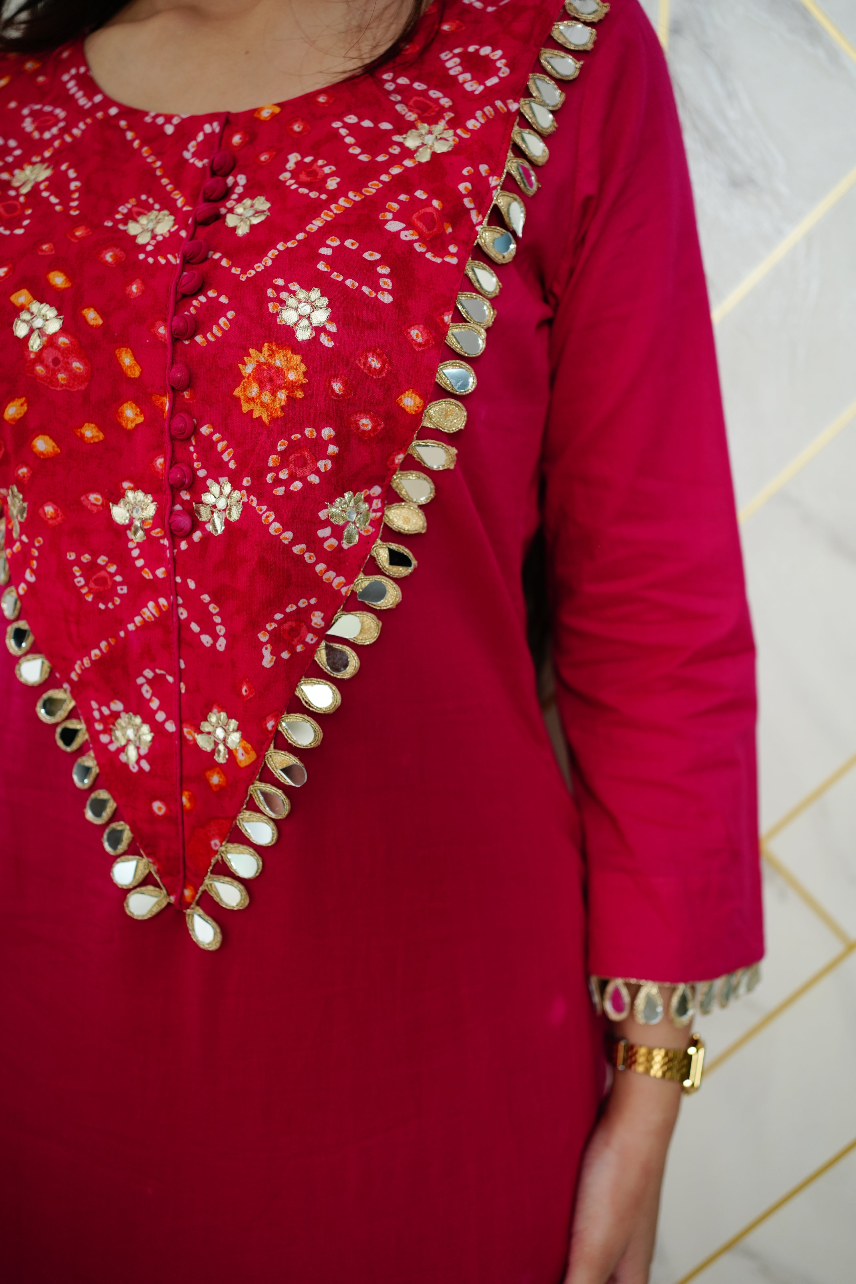 Saafi Cotton Mirror Deatailed Pant Set - The Jaipur Studio