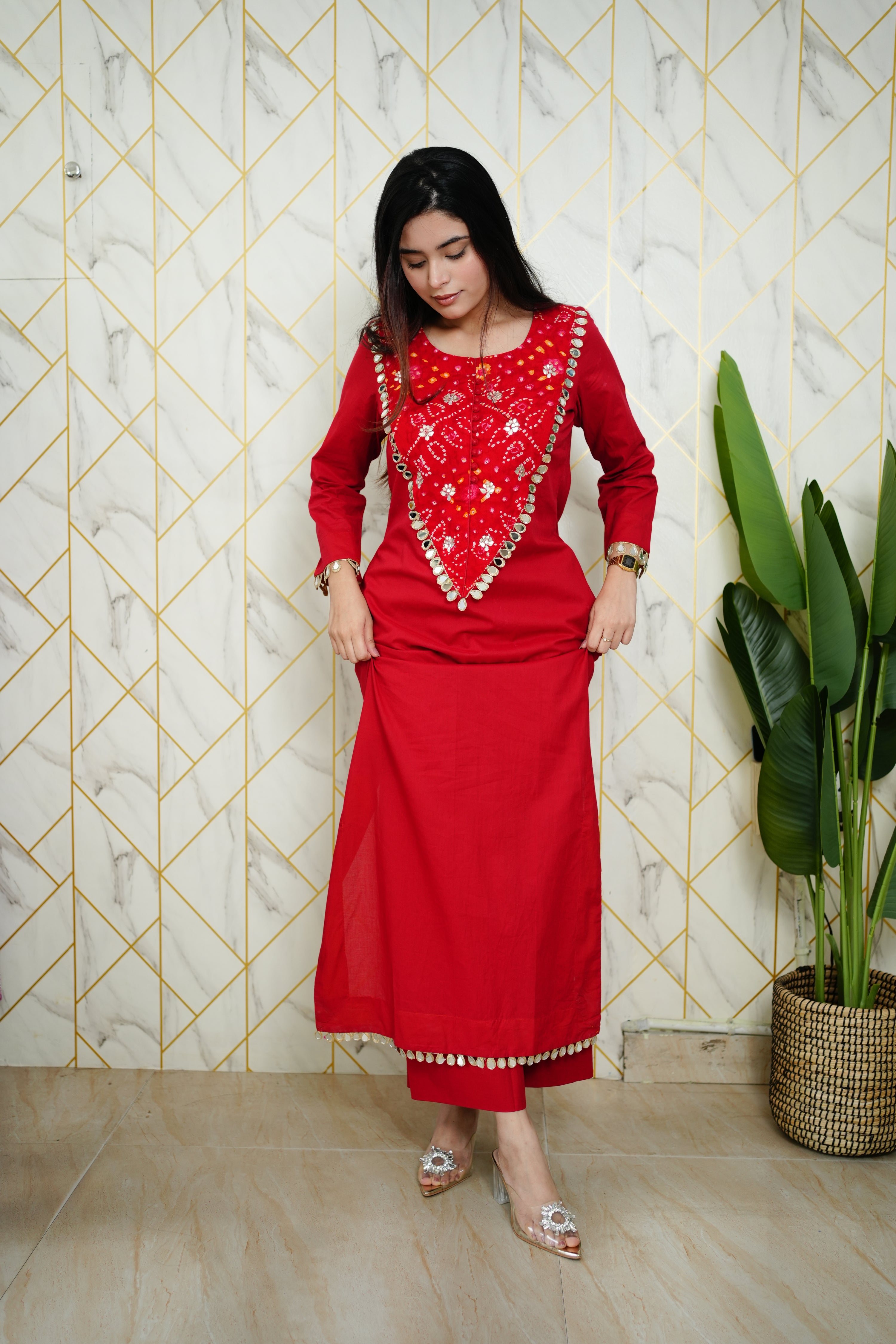 Saafi Cotton Mirror Deatailed Pant Set - The Jaipur Studio