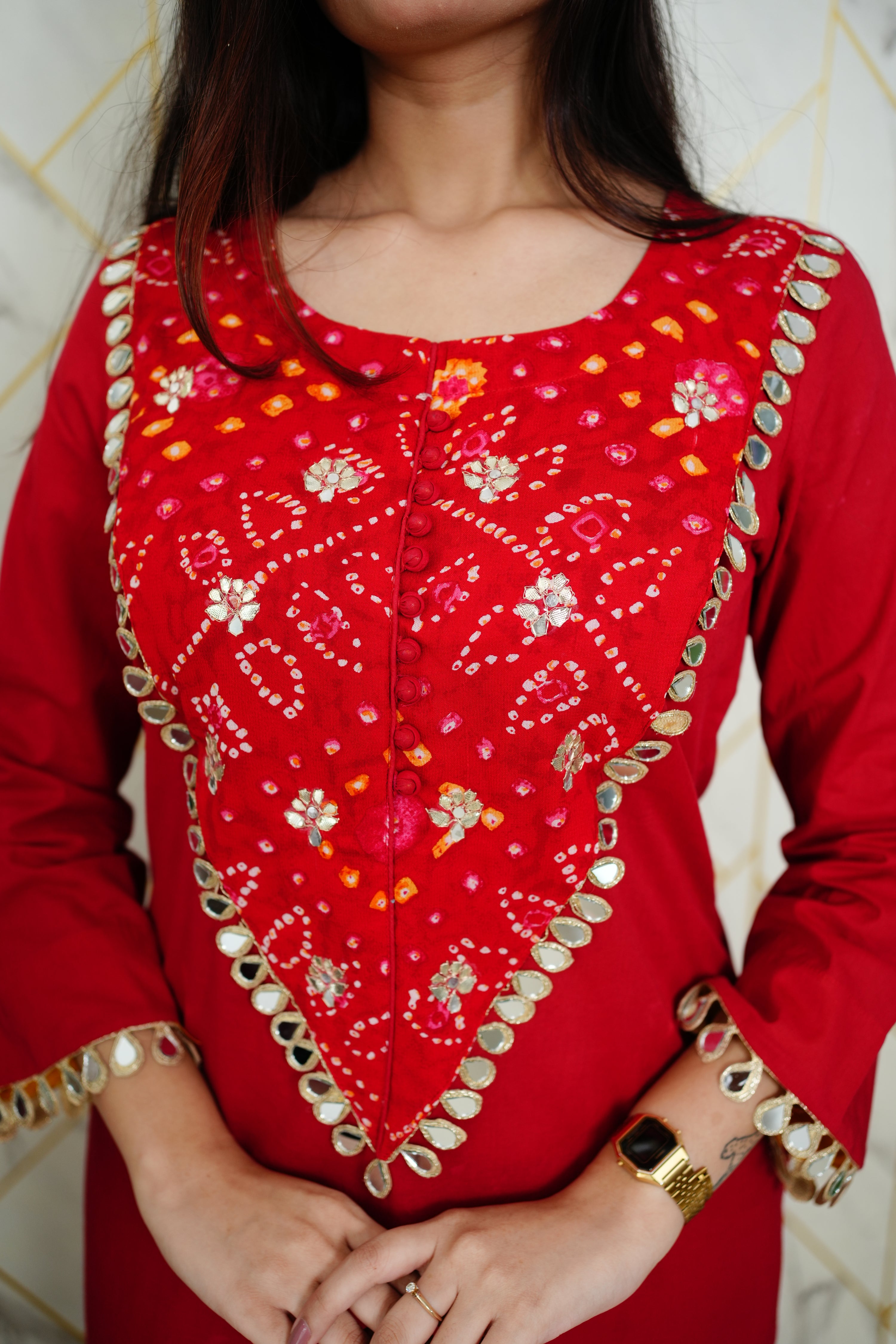 Saafi Cotton Mirror Deatailed Pant Set - The Jaipur Studio