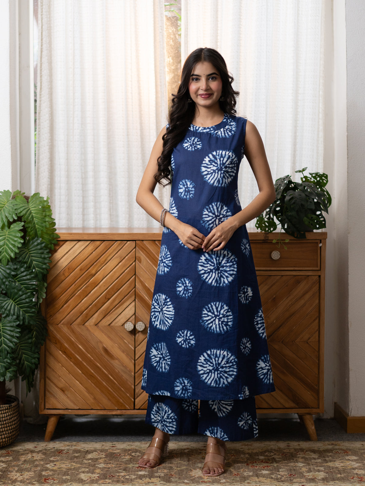 Geet Indigo Blue Tie & Dye Cotton A-line Coord Set