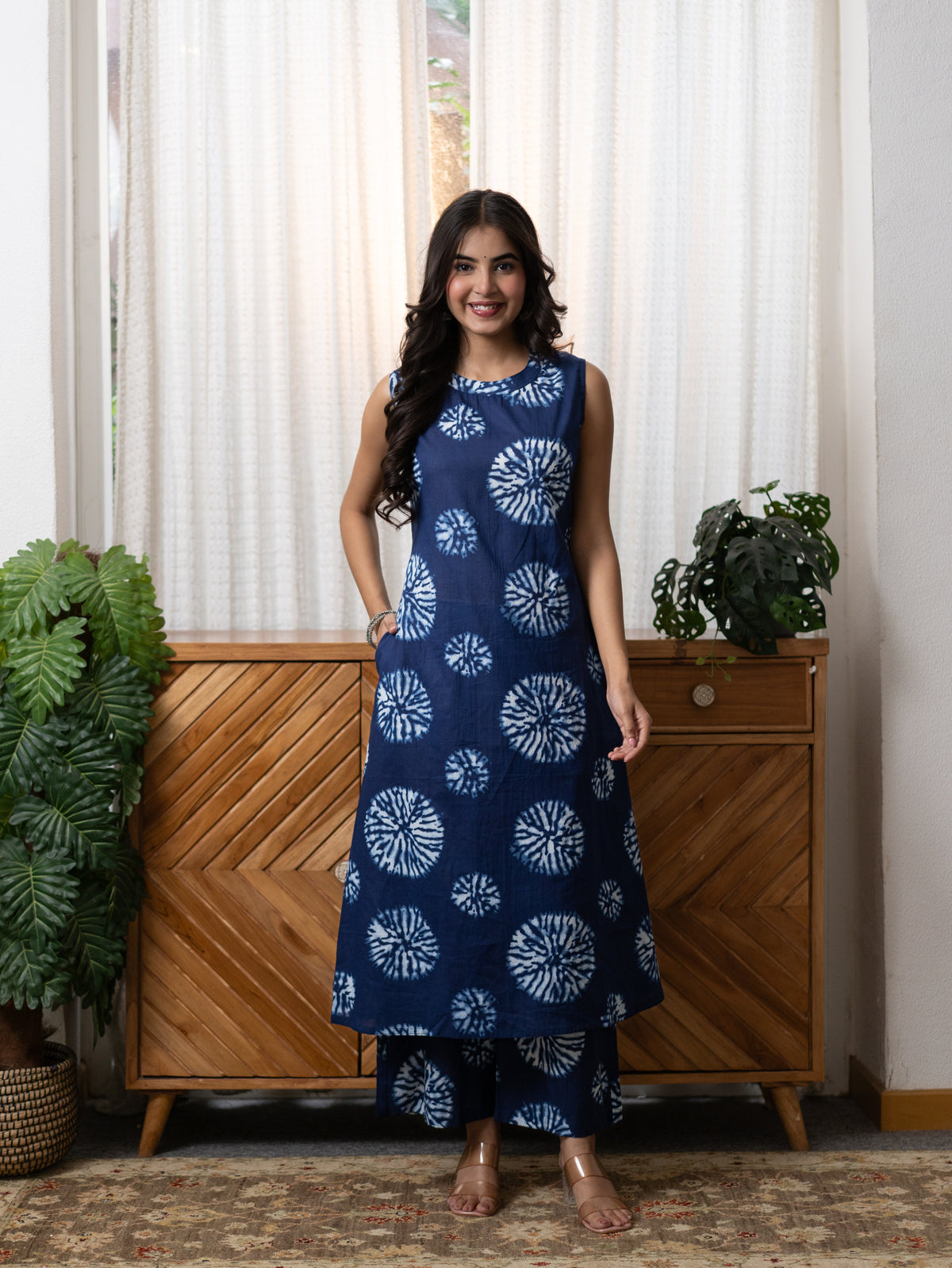 Geet Indigo Blue Tie & Dye Cotton A-line Coord Set