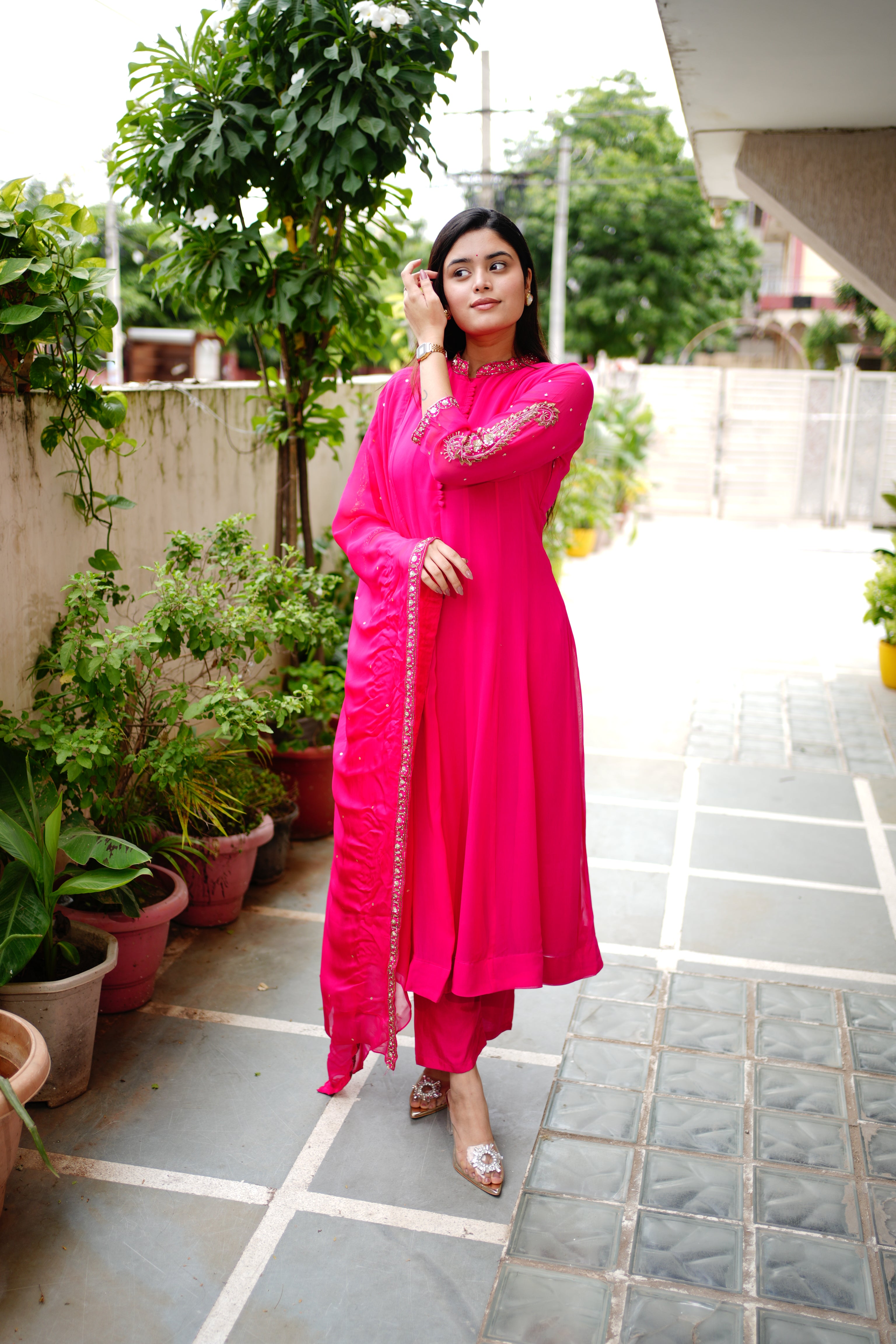 Sahaj Georgette HandEmbroidered Anarkali Set - The Jaipur Studio