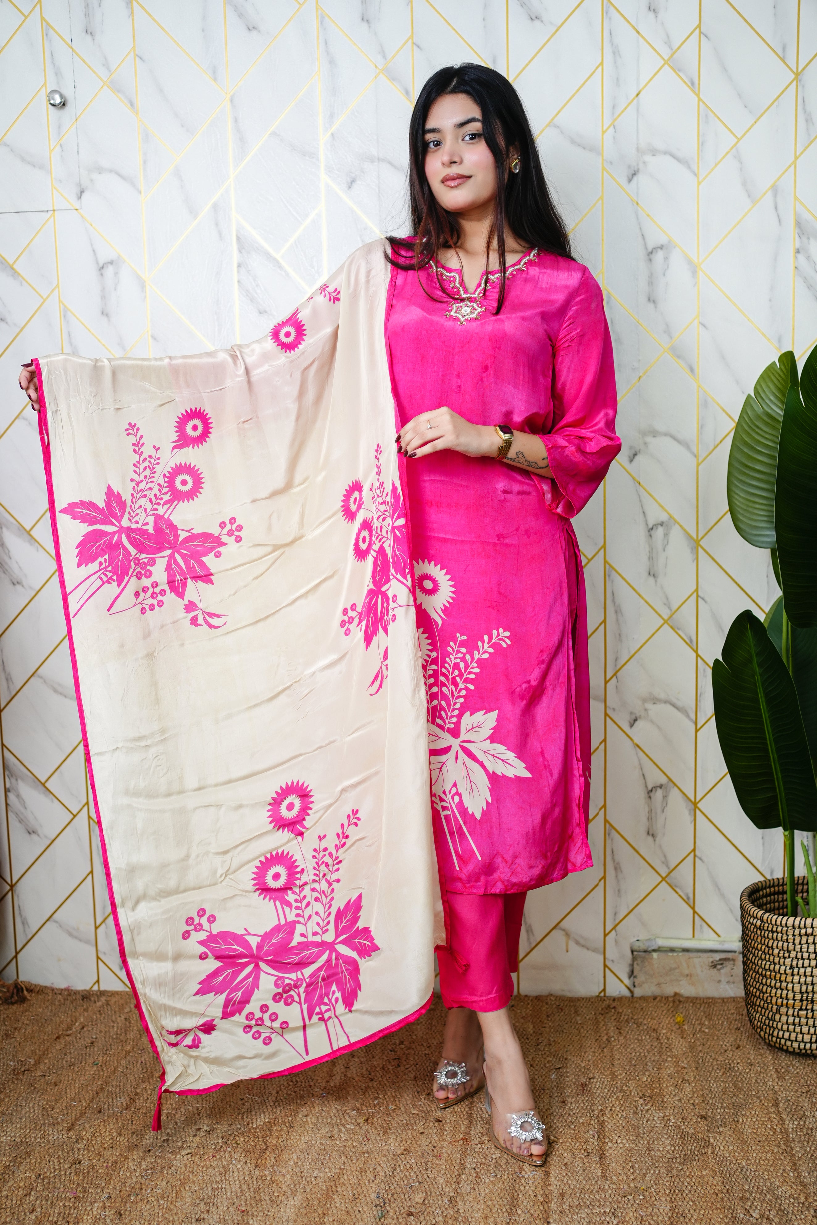 Palak Crepe HandEmbroidered Pant Set