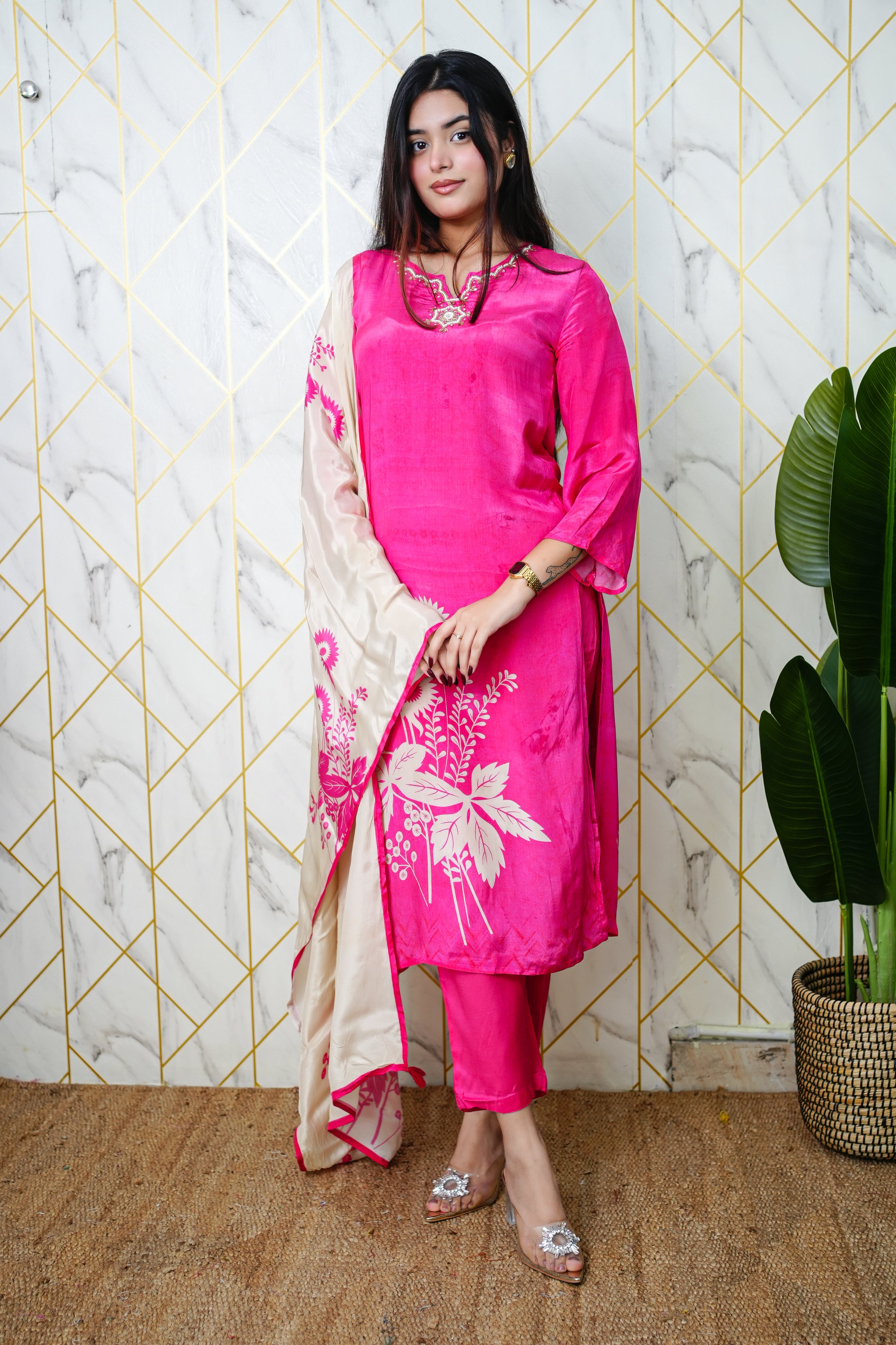 Palak Crepe HandEmbroidered Pant Set