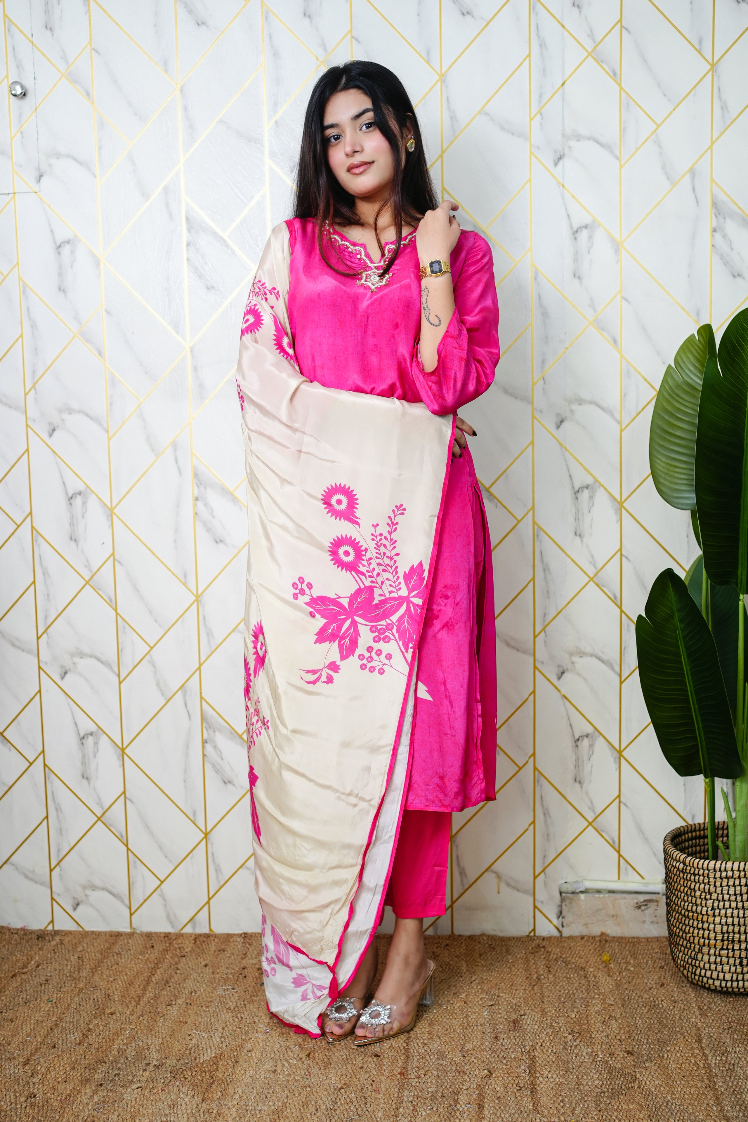 Palak Crepe HandEmbroidered Pant Set