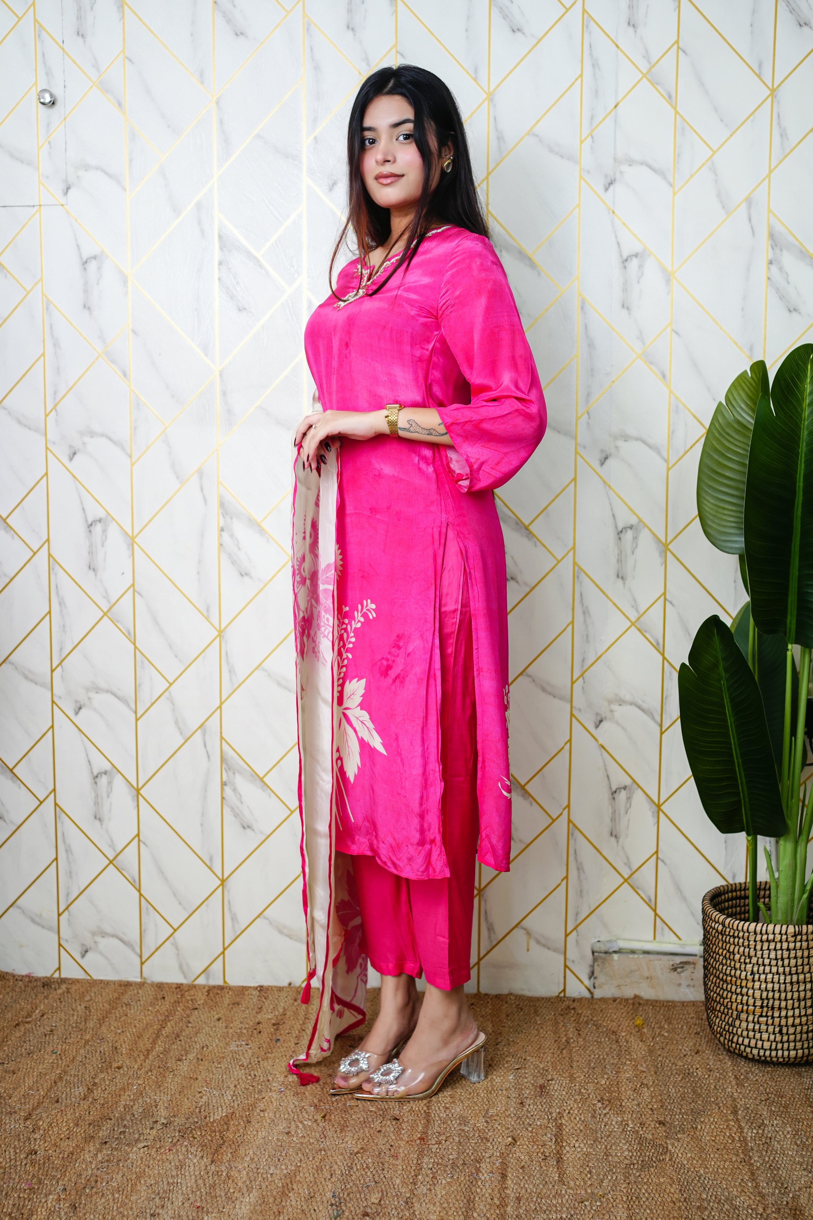 Palak Crepe HandEmbroidered Pant Set - The Jaipur Studio