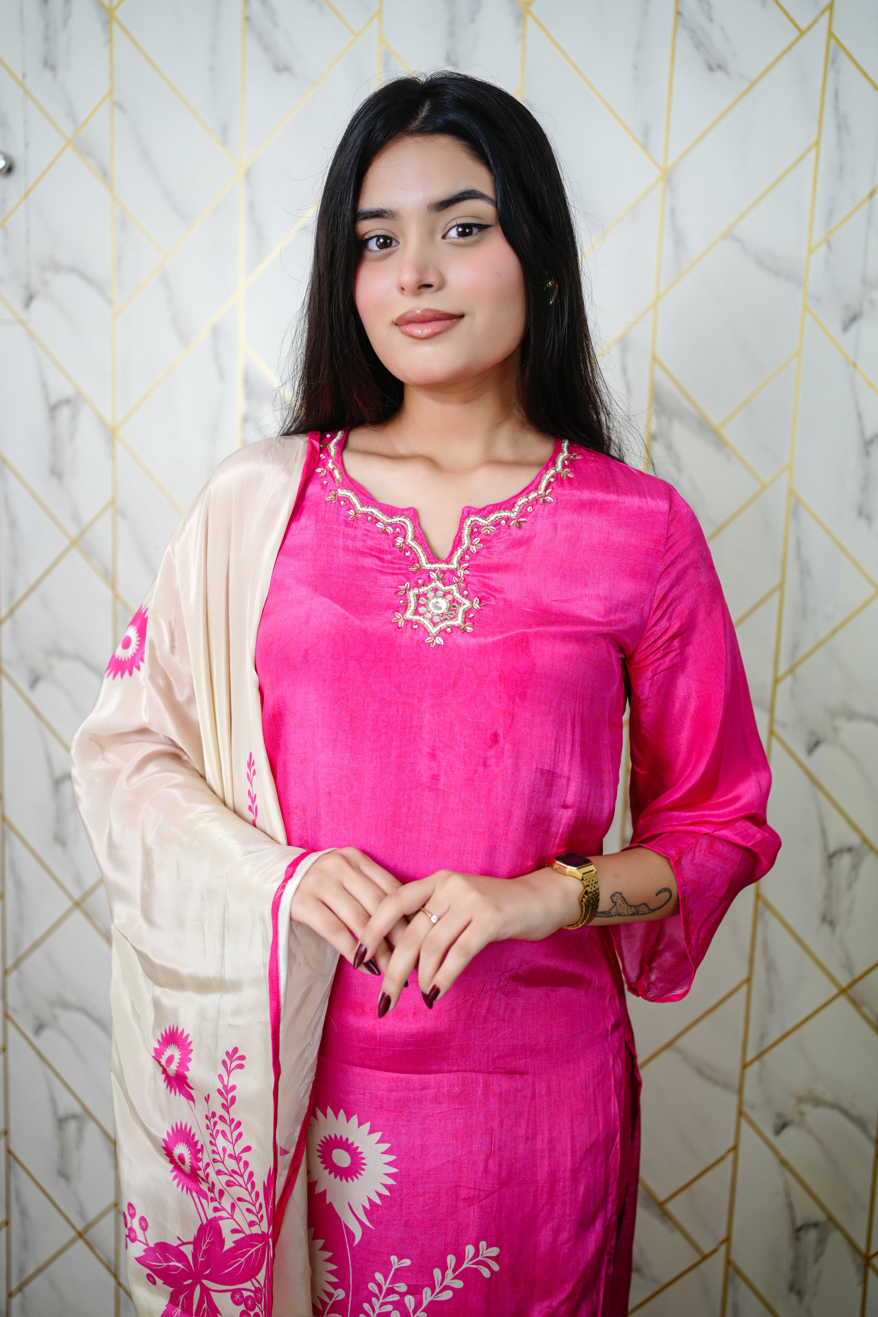 Palak Crepe HandEmbroidered Pant Set