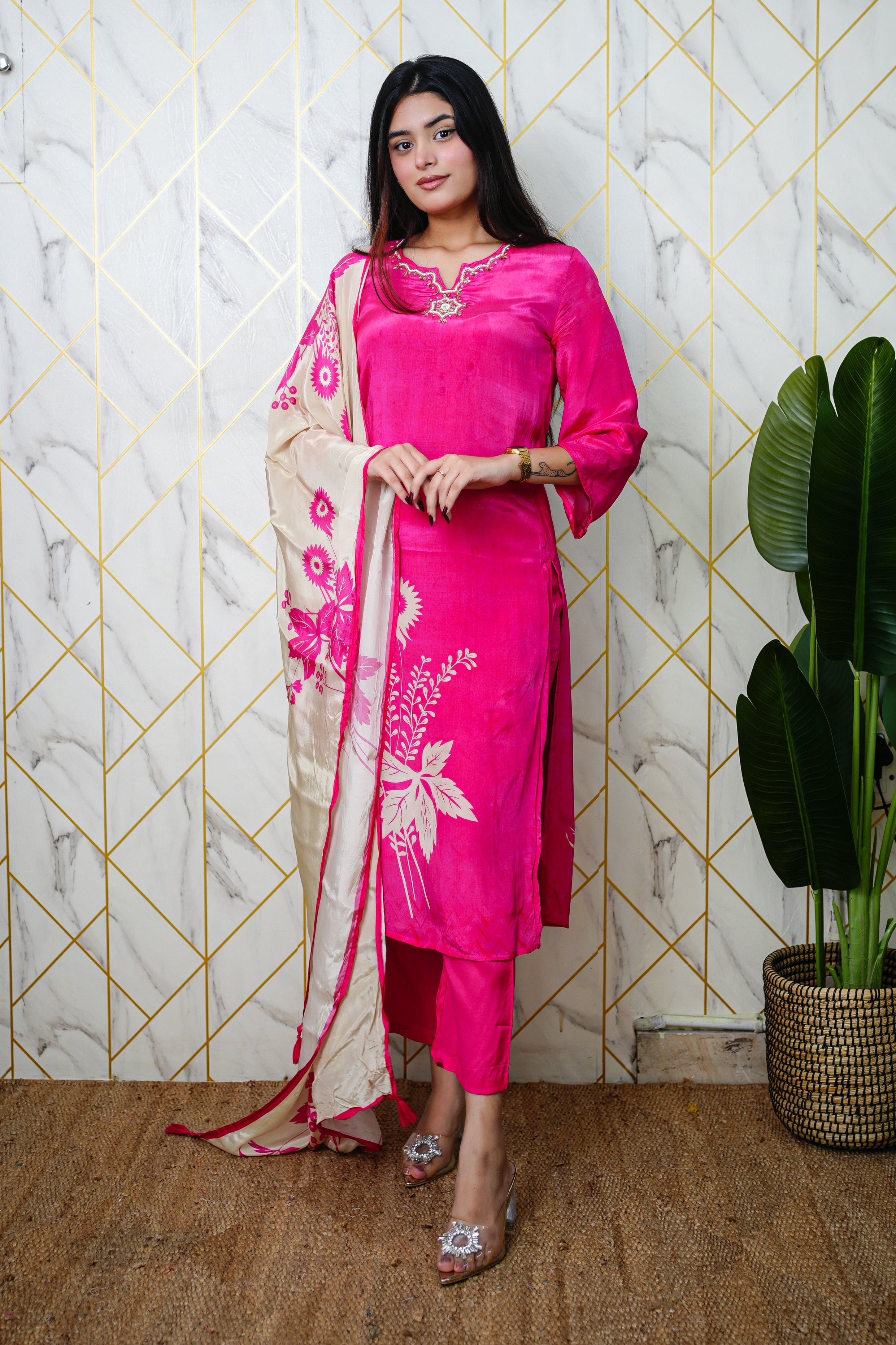 Palak Crepe HandEmbroidered Pant Set