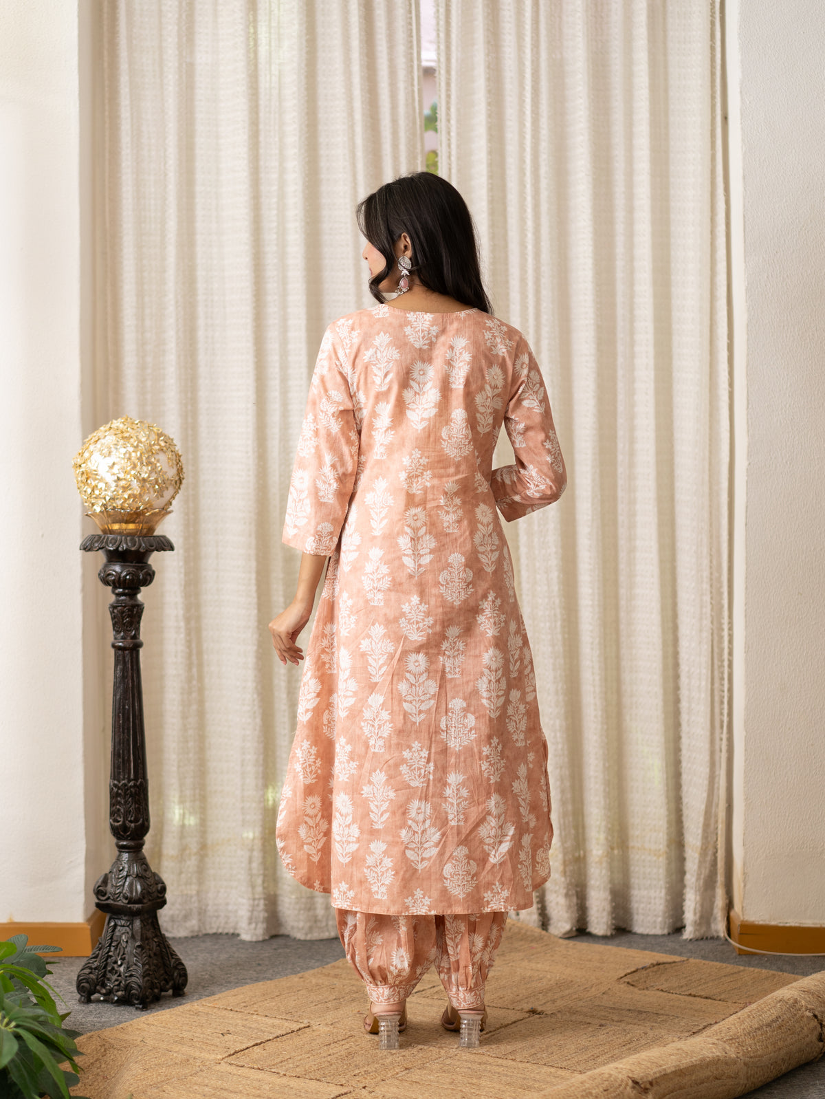 Banni Peach Floral Cotton A-line Kurta Set