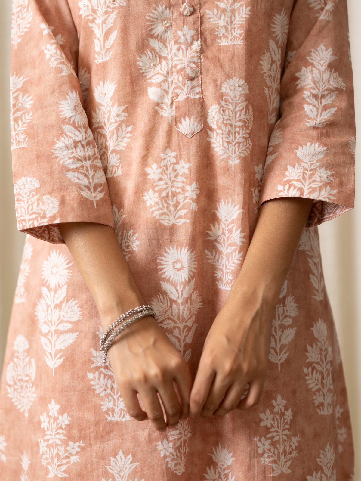 Banni Peach Floral Cotton A-line Kurta Set
