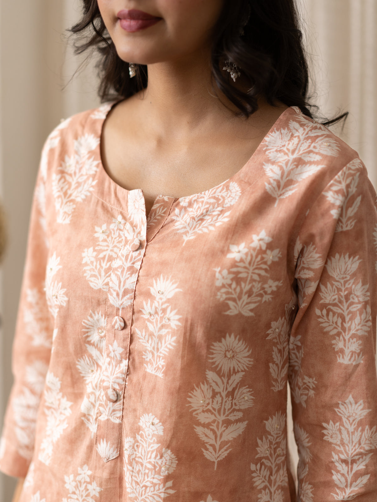 Banni Peach Floral Cotton A-line Kurta Set