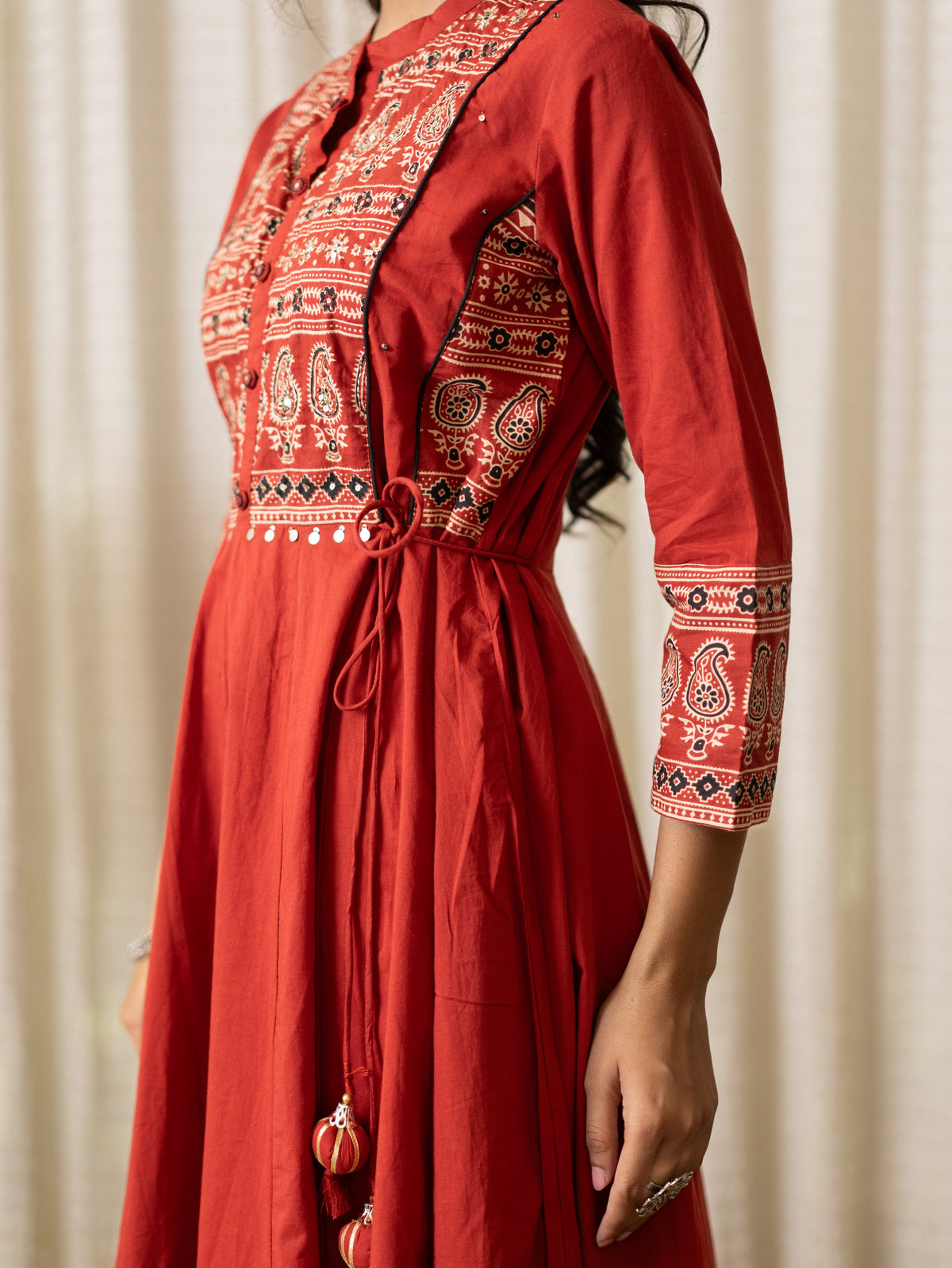 Savina Red Cotton HanEmbroidered Anarkali Dupatta Set