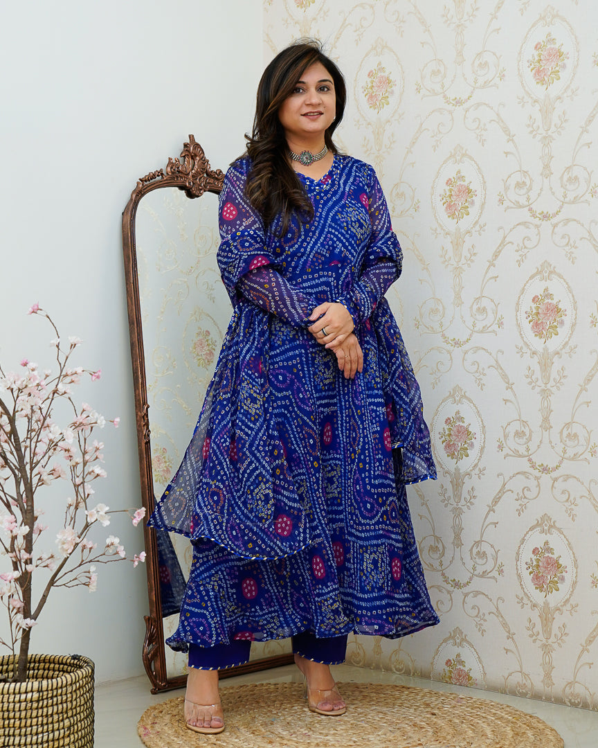 Falguni Bandhani Chiffon Anarkali Set - The Jaipur Studio