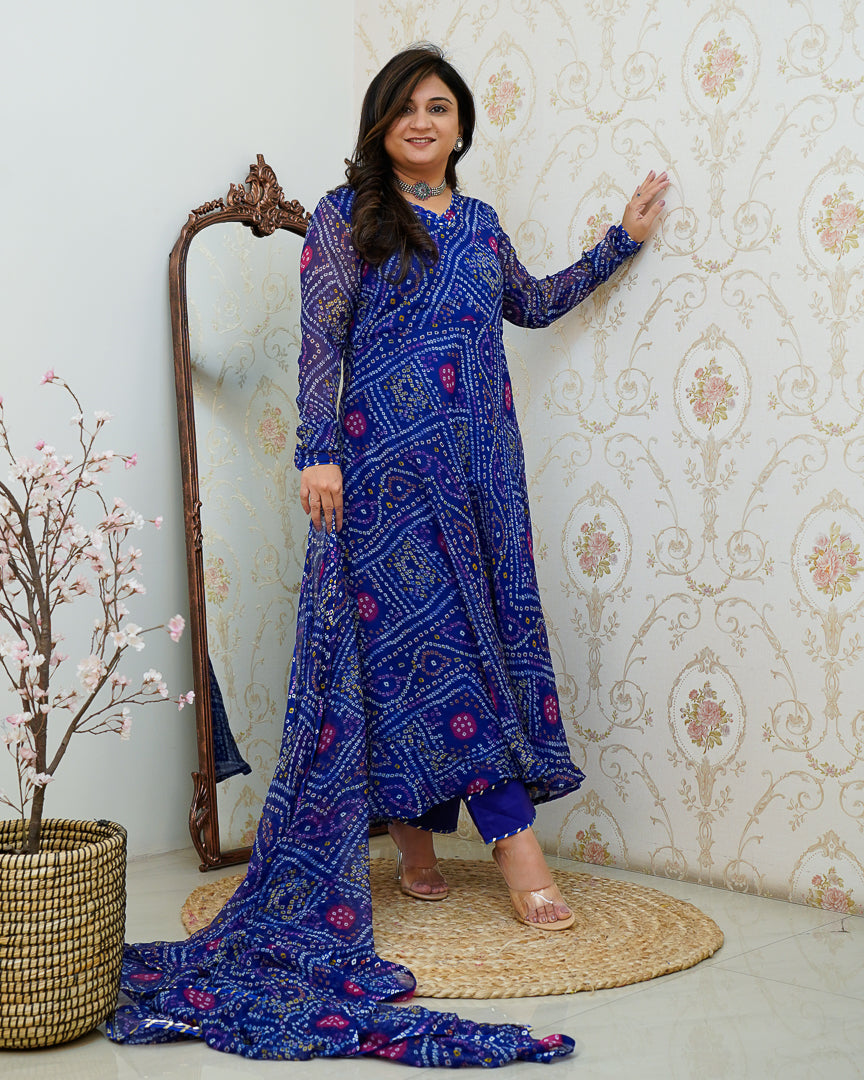 Falguni Bandhani Chiffon Anarkali Set - The Jaipur Studio