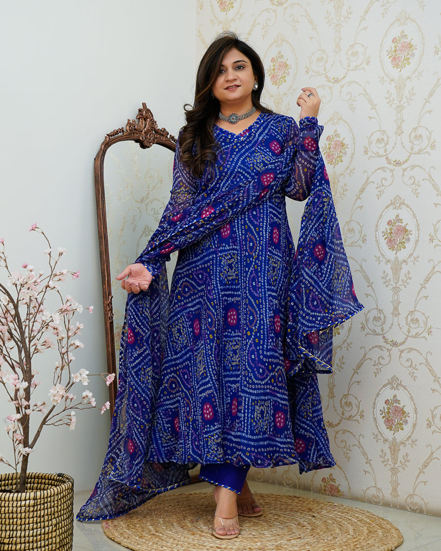 Falguni Bandhani Chiffon Anarkali Set - The Jaipur Studio