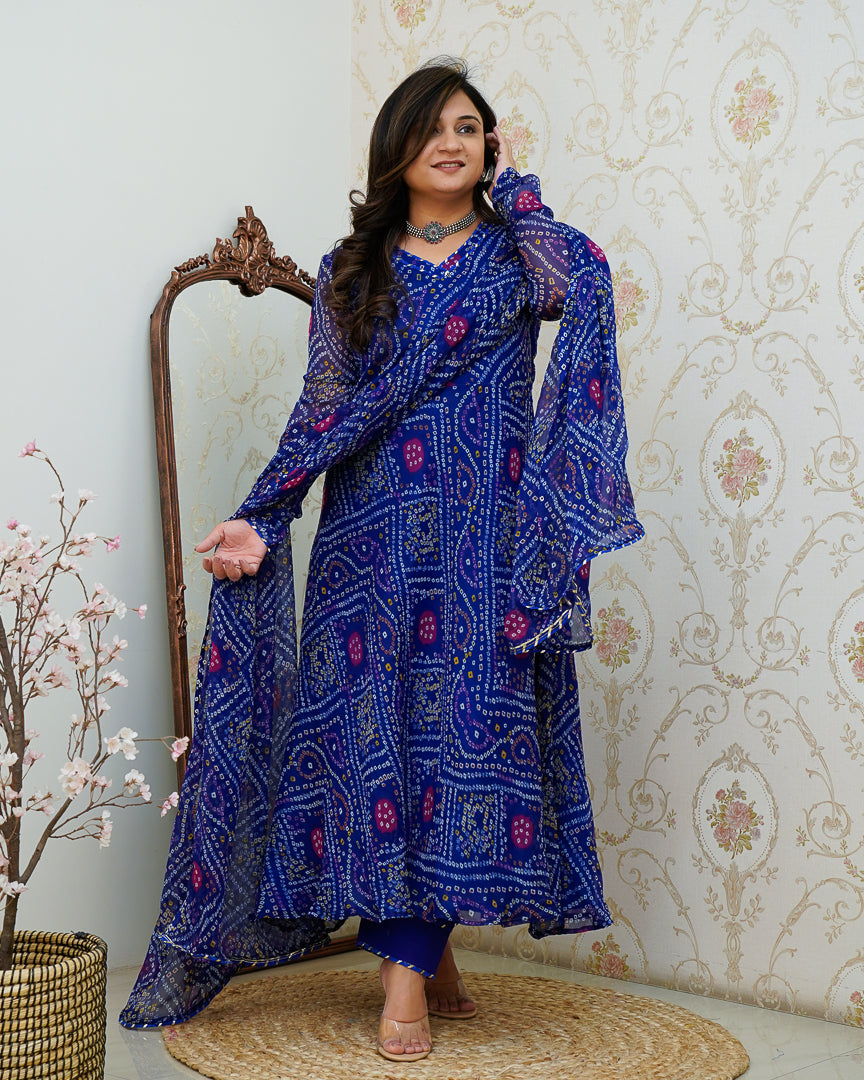 Falguni Bandhani Chiffon Anarkali Set - The Jaipur Studio