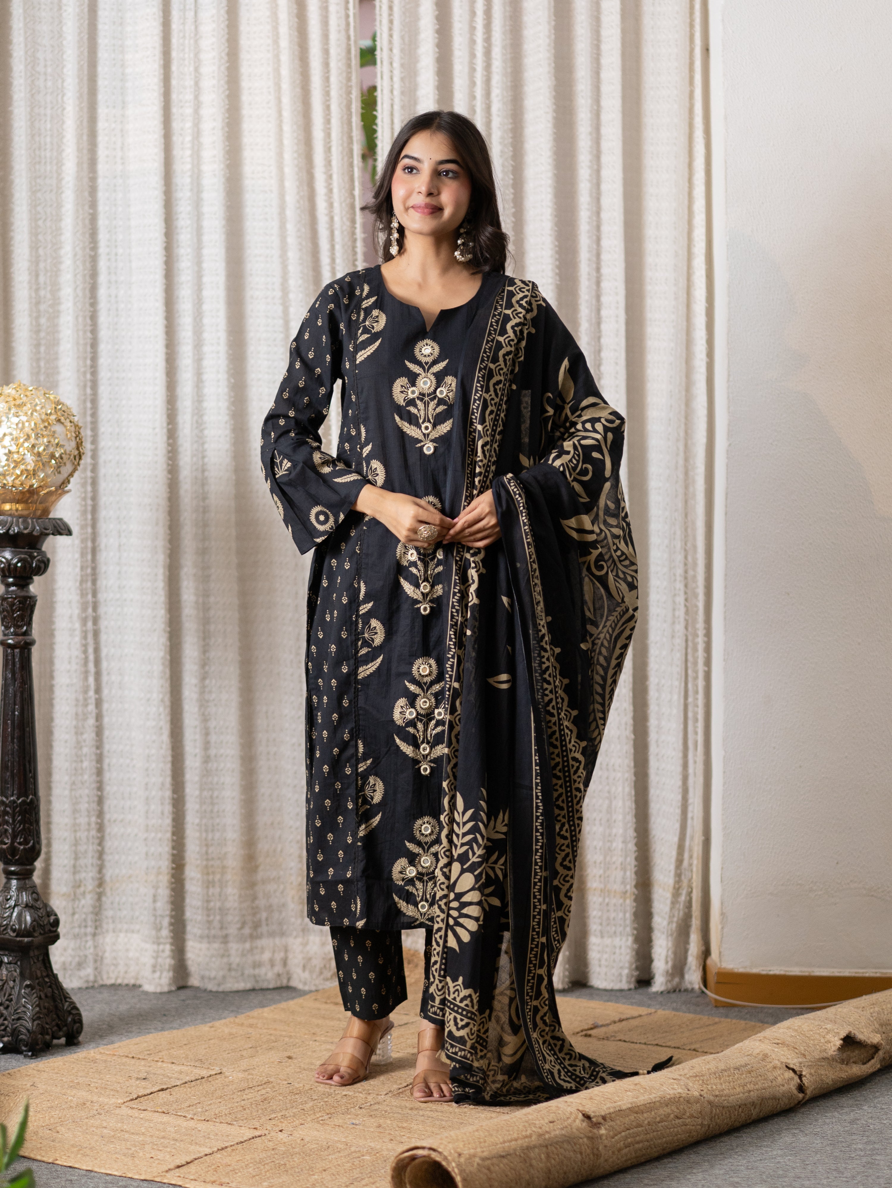 Khwaish Black Premium Cotton Embroidered Dupatta Set