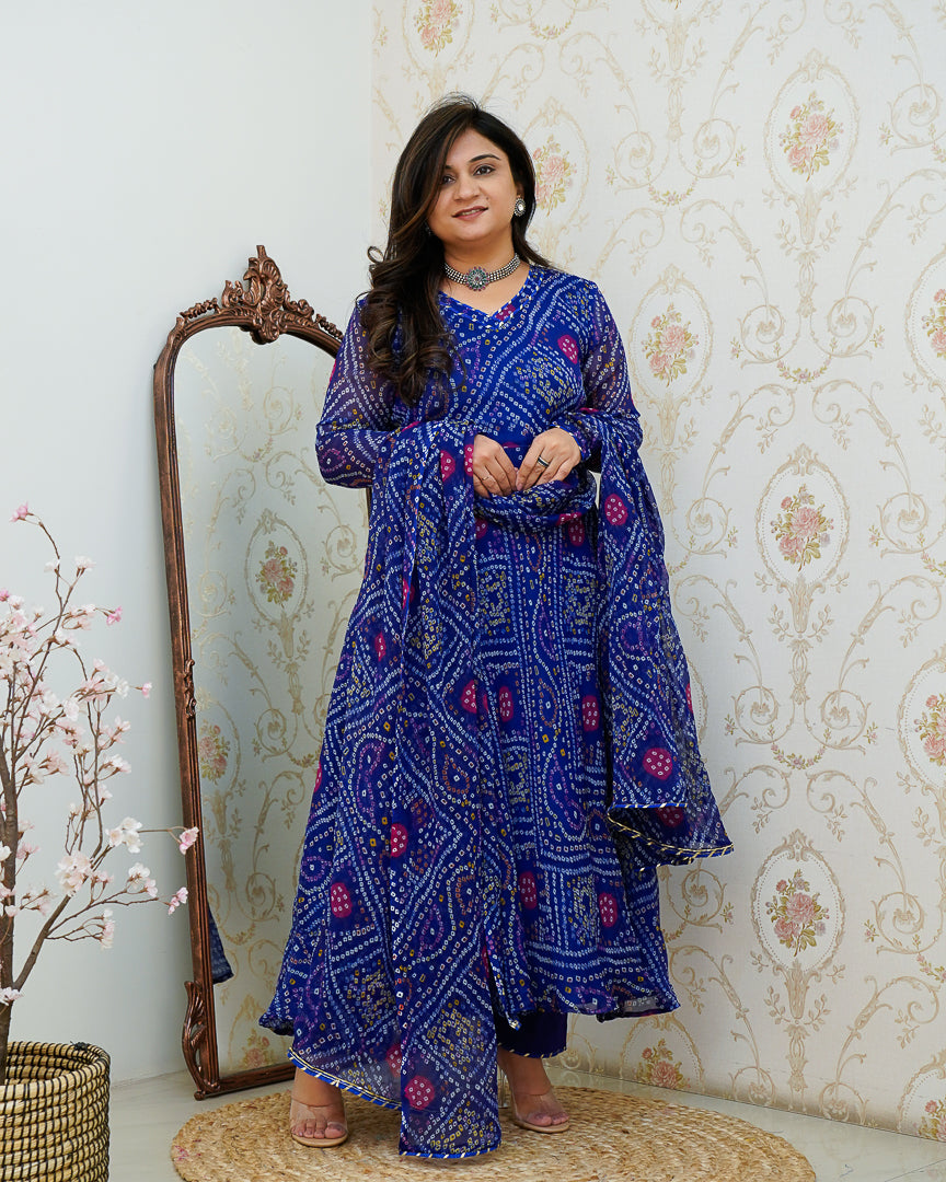 Falguni Bandhani Chiffon Anarkali Set - The Jaipur Studio
