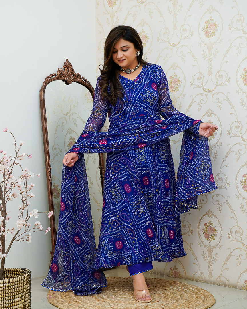 Falguni Bandhani Chiffon Anarkali Set - The Jaipur Studio
