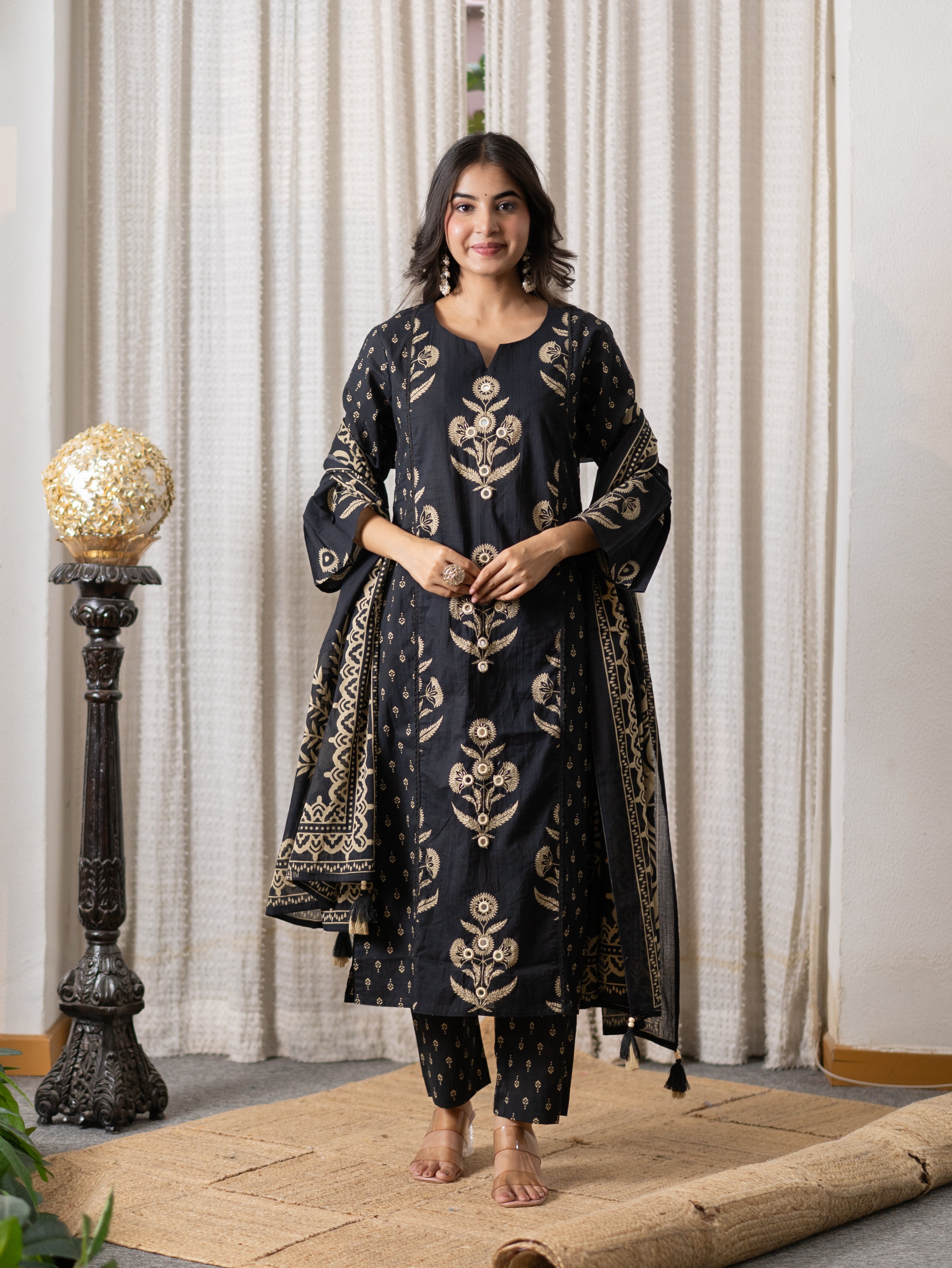 Khwaish Black Premium Cotton Embroidered Dupatta Set