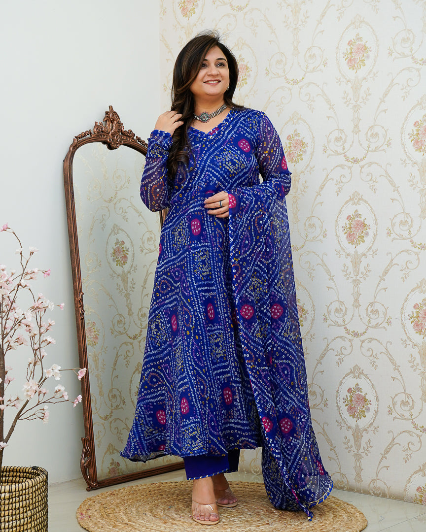 Falguni Bandhani Chiffon Anarkali Set - The Jaipur Studio