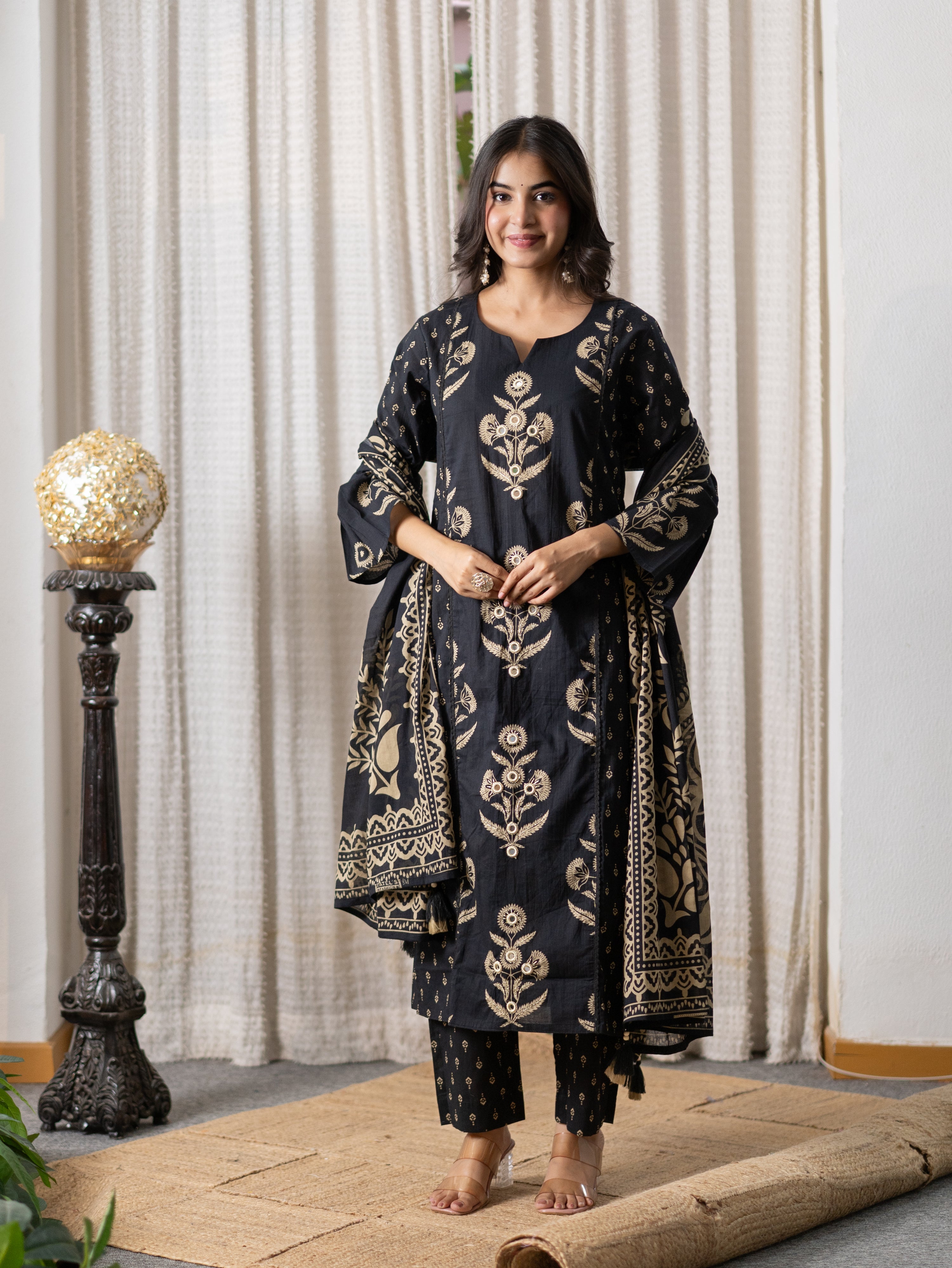 Khwaish Black Premium Cotton Embroidered Dupatta Set