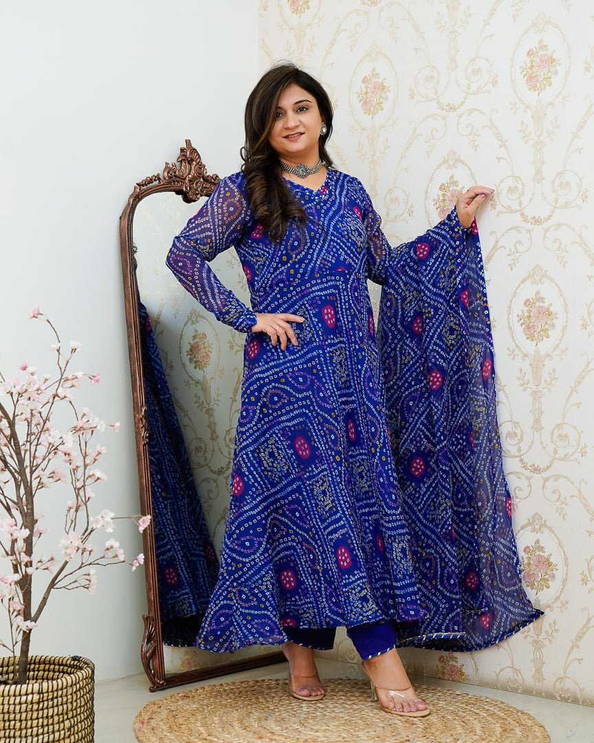 Falguni Bandhani Chiffon Anarkali Set - The Jaipur Studio