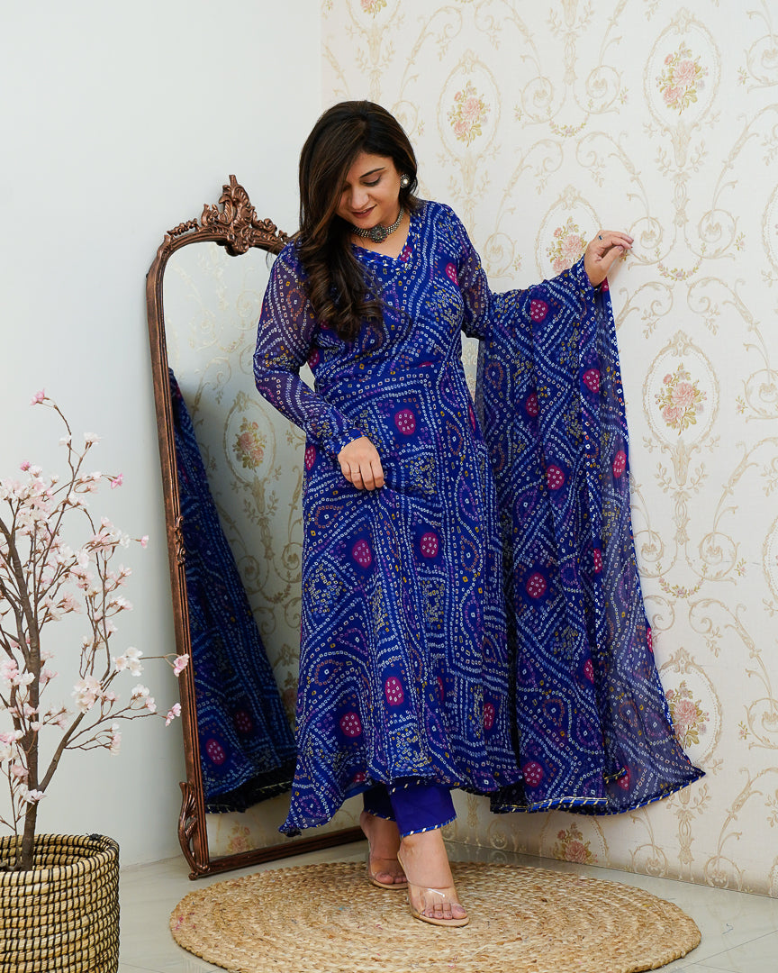 Falguni Bandhani Chiffon Anarkali Set - The Jaipur Studio