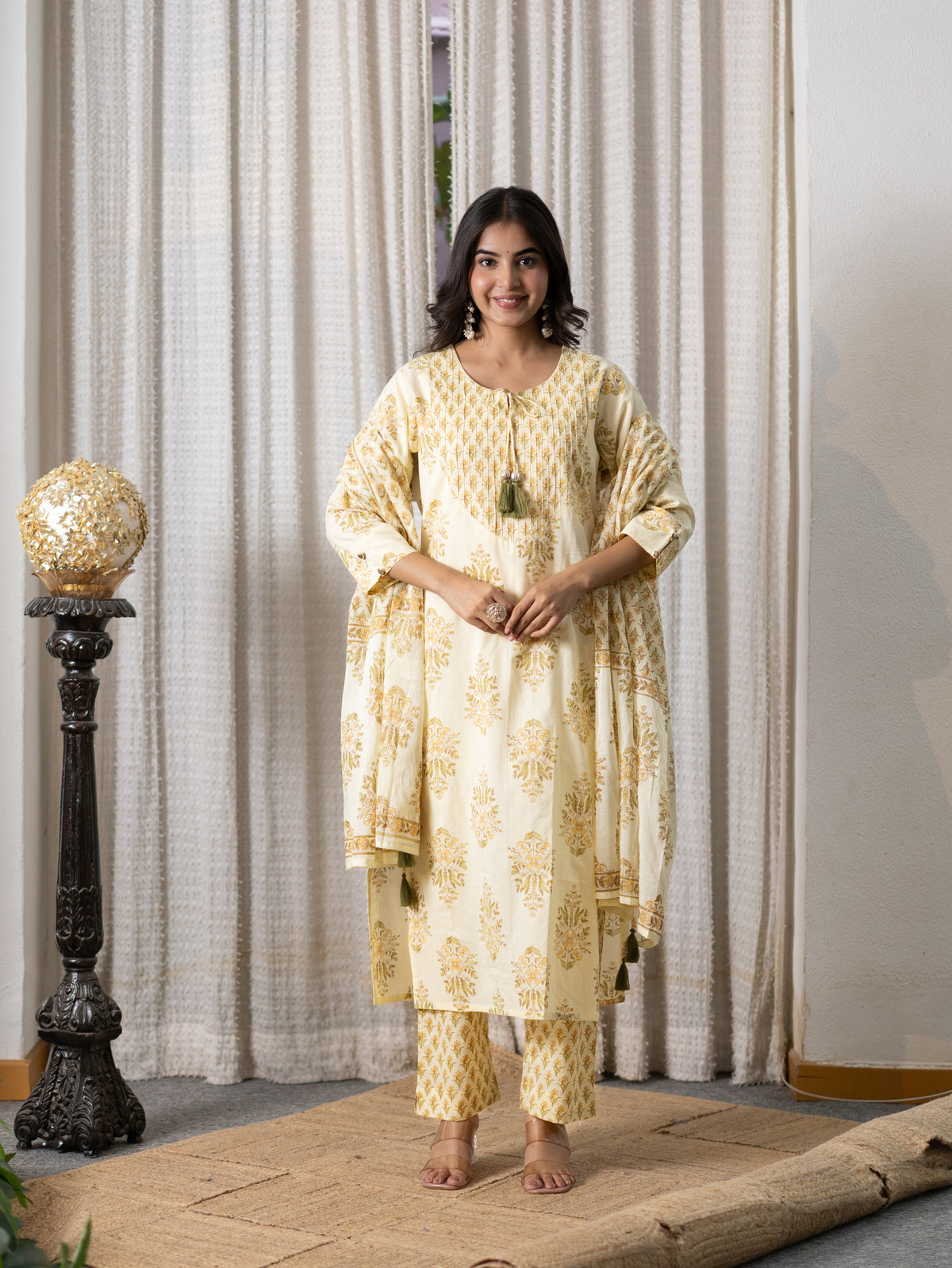Netra Yellow Premium Mul Cotton Dupatta Set