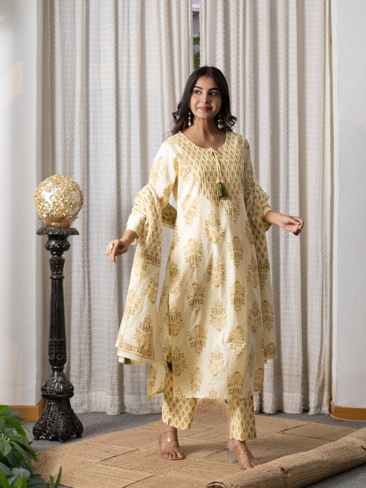 Netra Yellow Premium Mul Cotton Dupatta Set