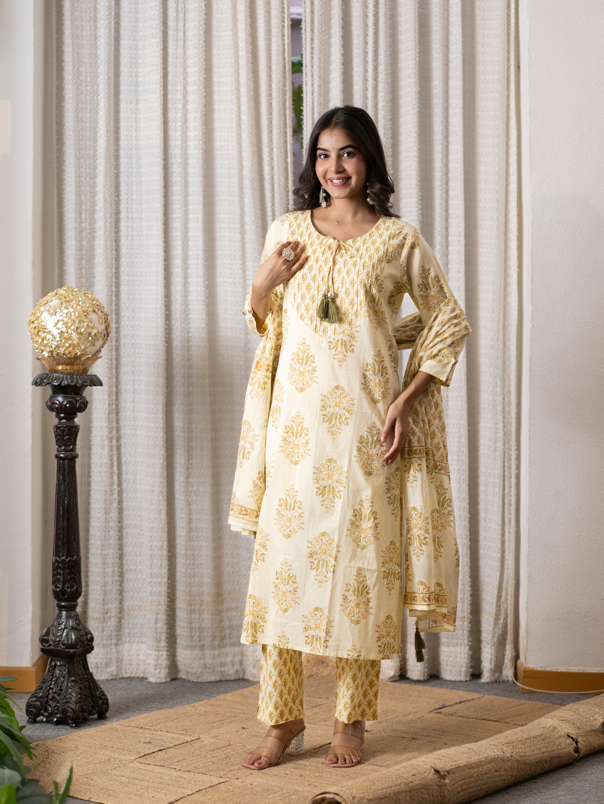 Netra Yellow Premium Mul Cotton Dupatta Set