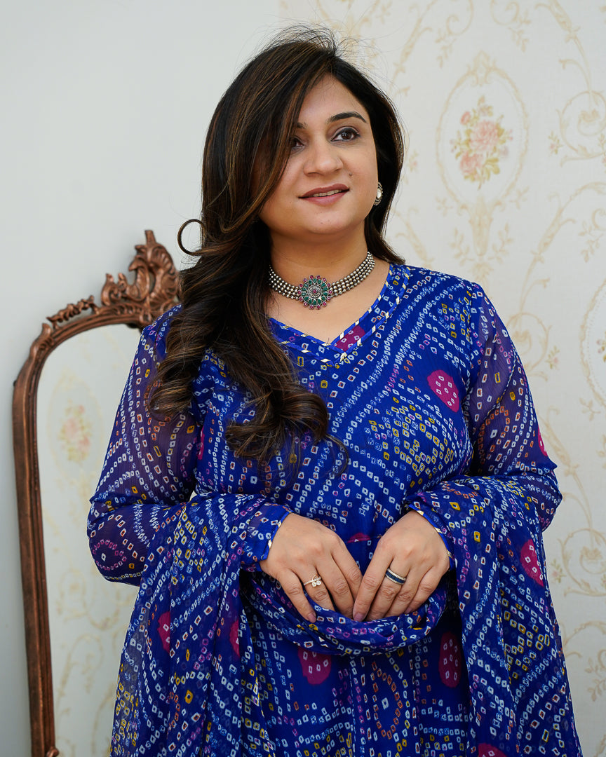 Falguni Bandhani Chiffon Anarkali Set - The Jaipur Studio