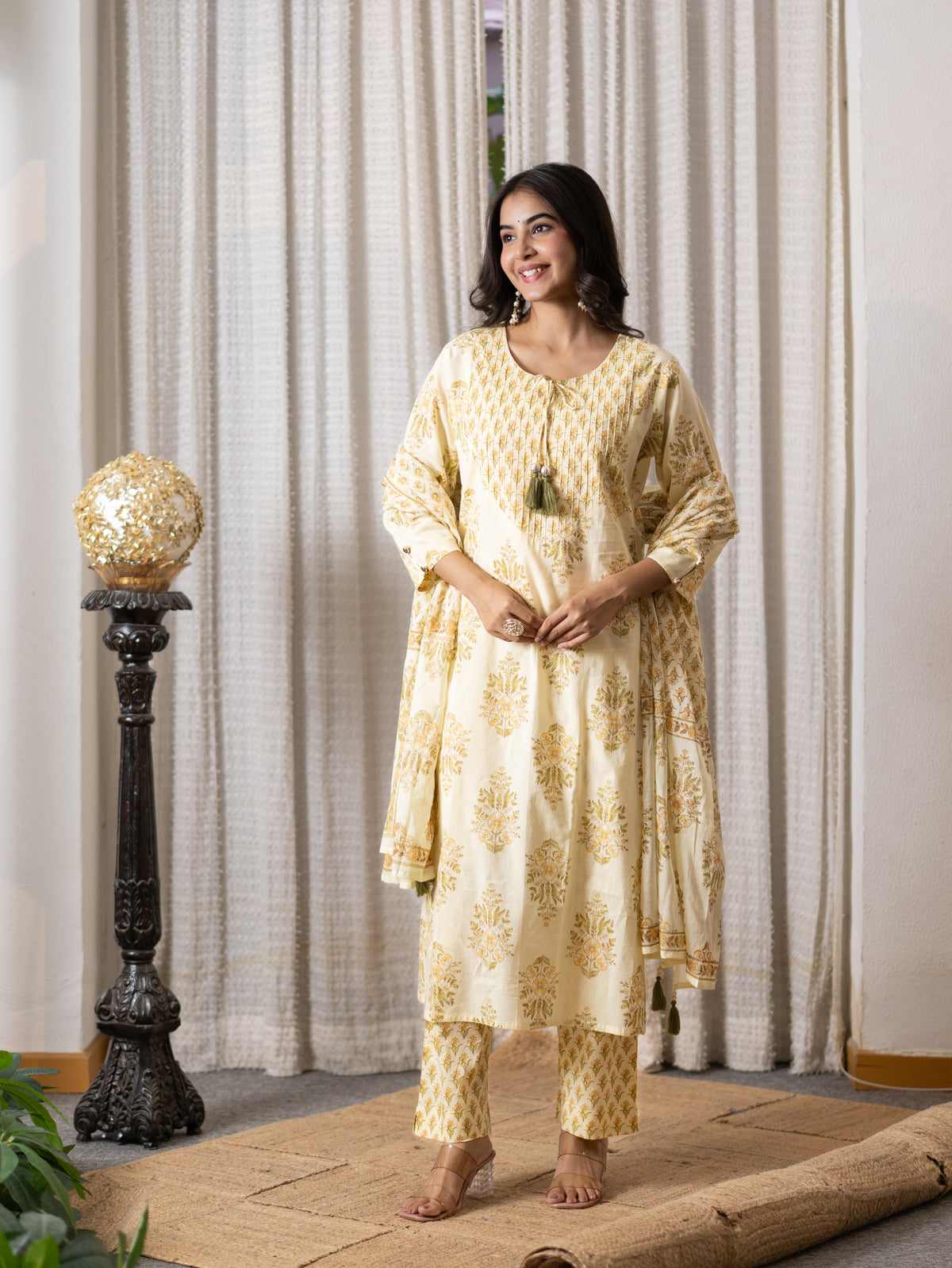 Netra Yellow Premium Mul Cotton Dupatta Set