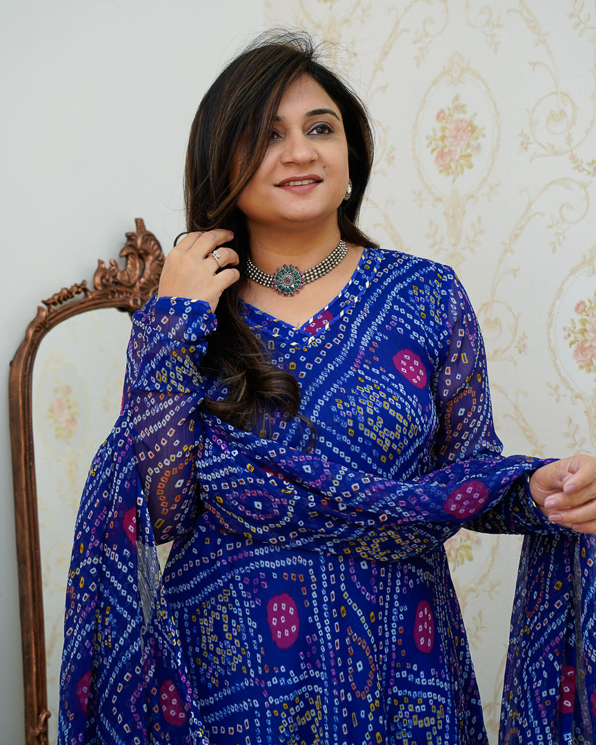 Falguni Bandhani Chiffon Anarkali Set - The Jaipur Studio