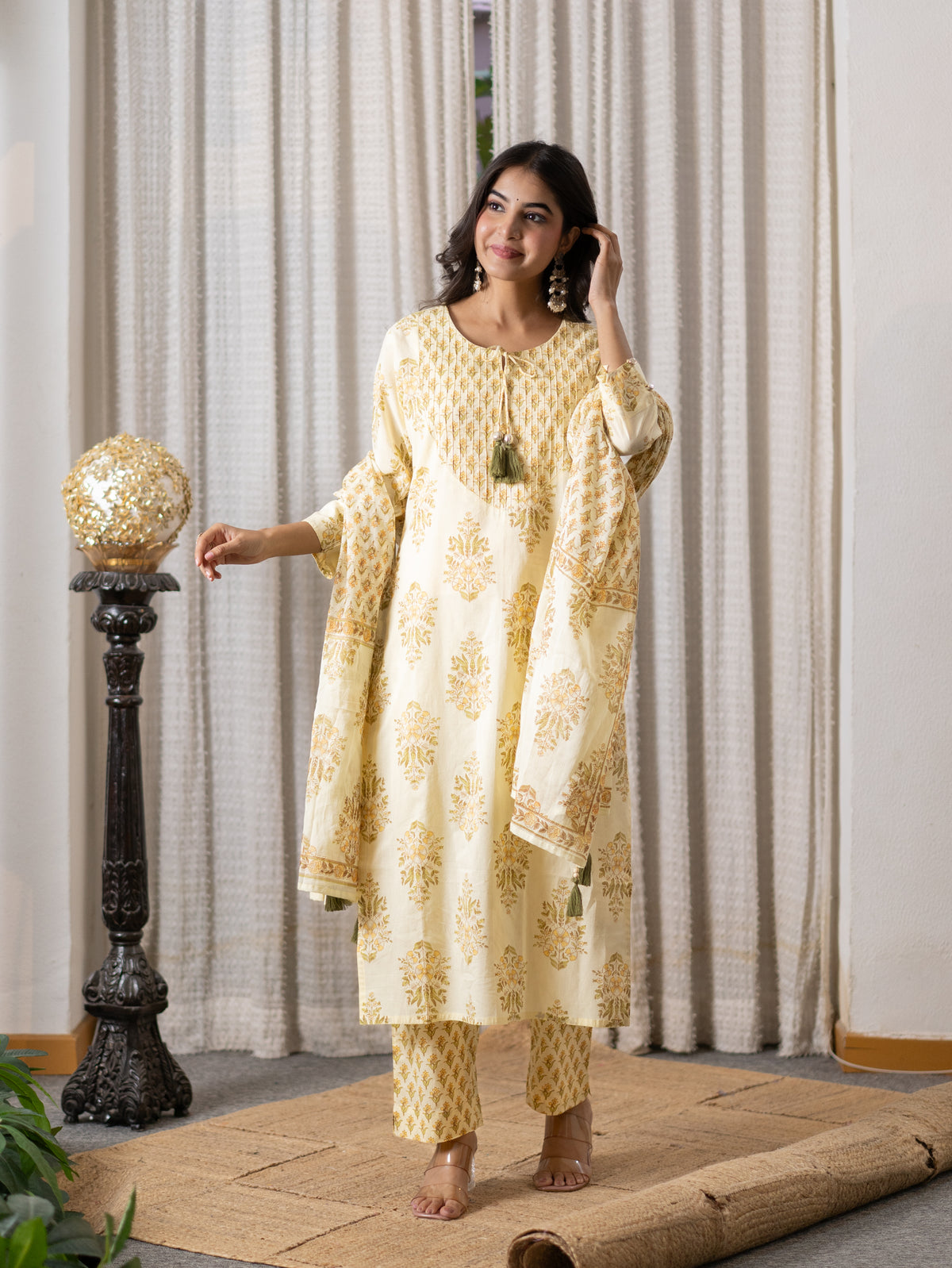 Netra Yellow Premium Mul Cotton Dupatta Set