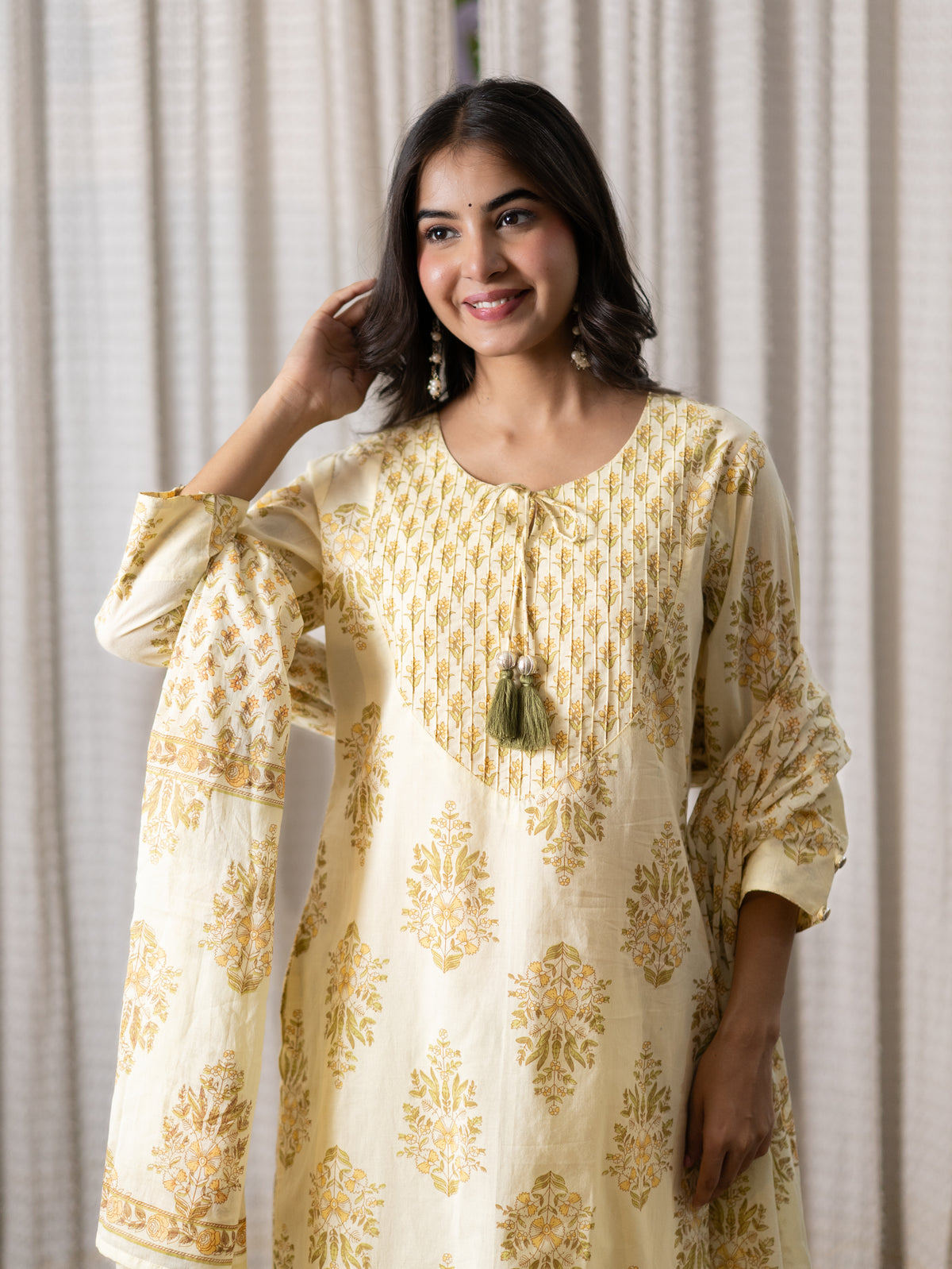 Netra Yellow Premium Mul Cotton Dupatta Set
