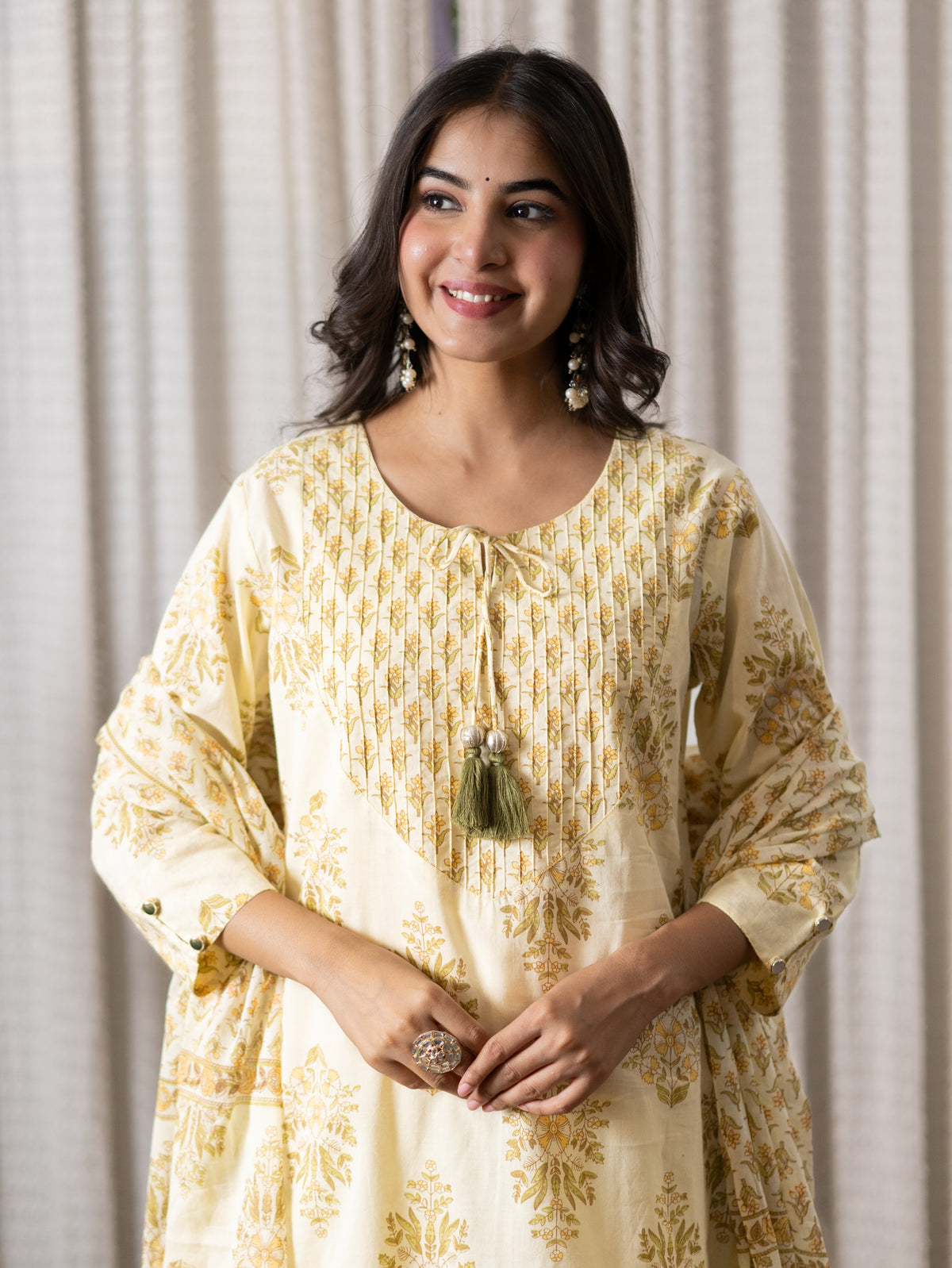 Netra Yellow Premium Mul Cotton Dupatta Set