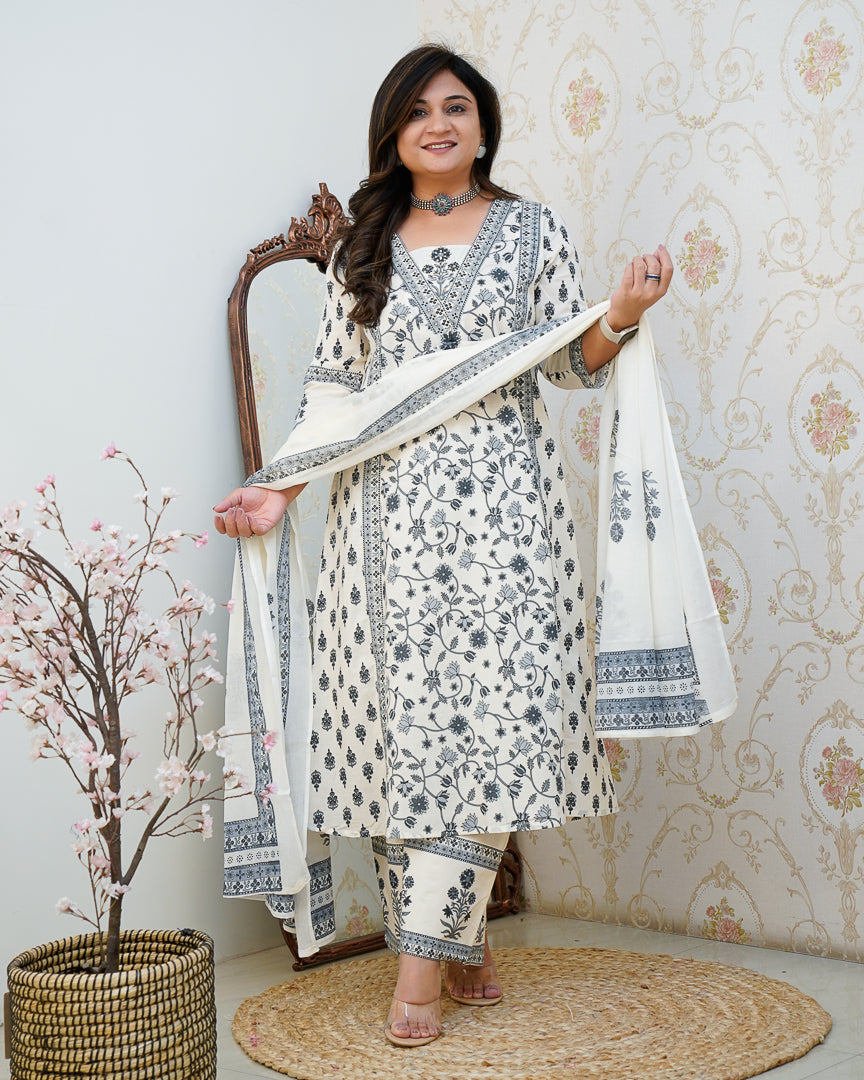 Ruhi Cotton Embroidered A-line Divider set