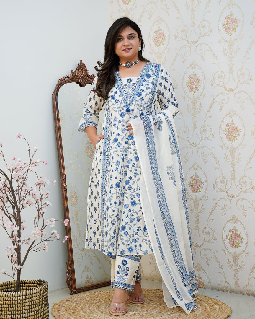 Ruhi Cotton Embroidered A-line Divider set