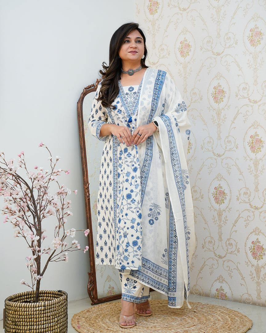 Ruhi Cotton Embroidered A-line Divider set