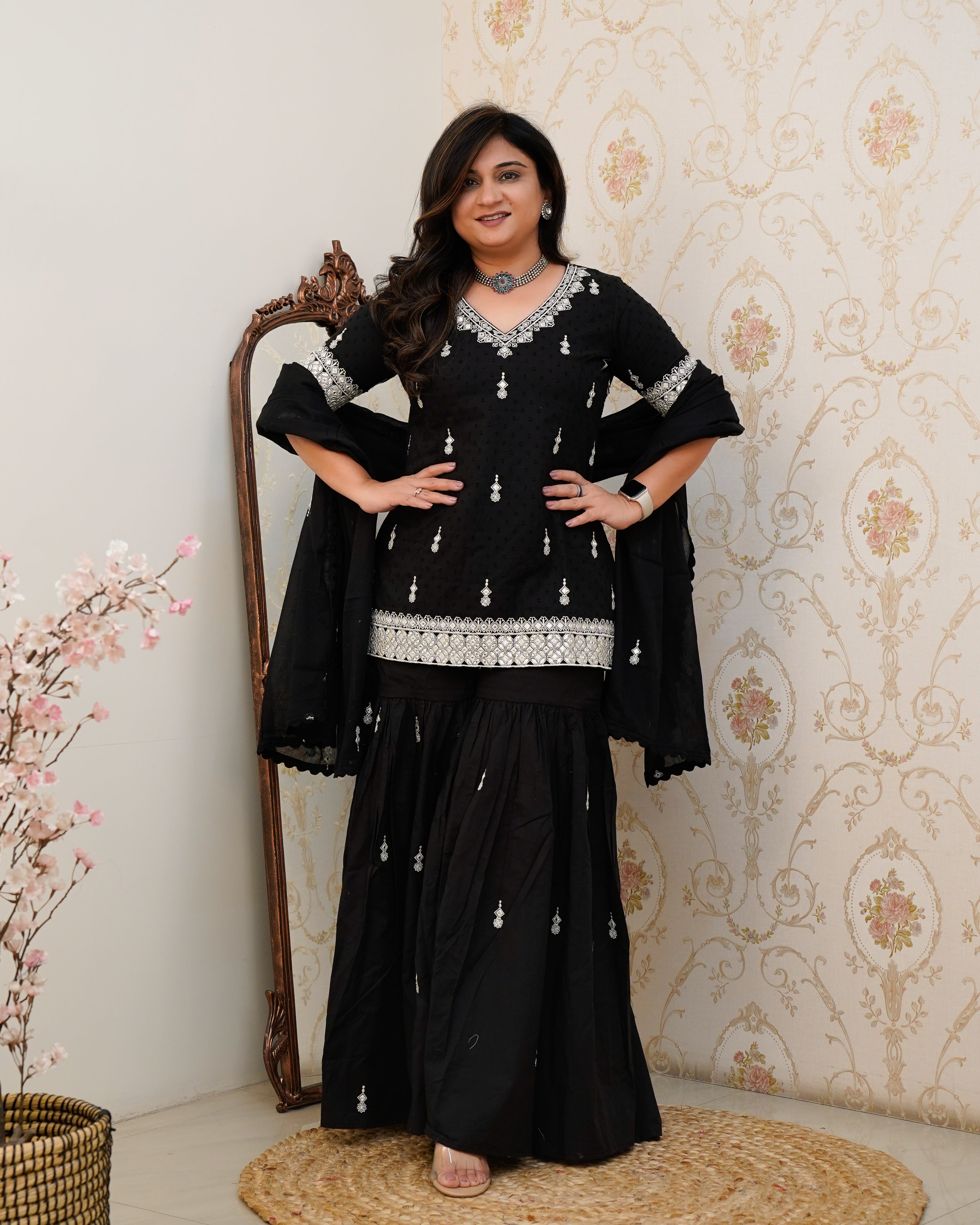 Parul Mul Cotton Embroidered Sharara Set - The Jaipur Studio