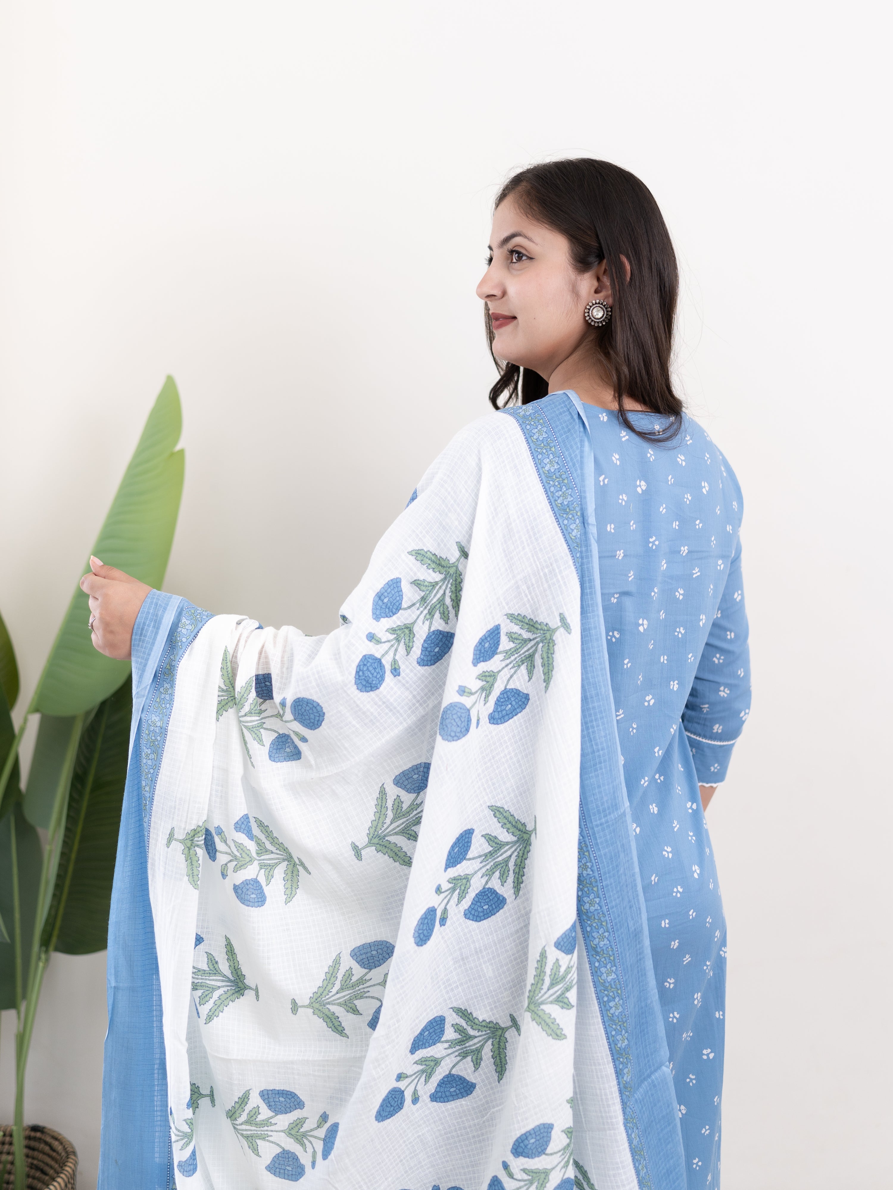 Rifaa Blue Cotton Embroidered Straight Dupatta Set