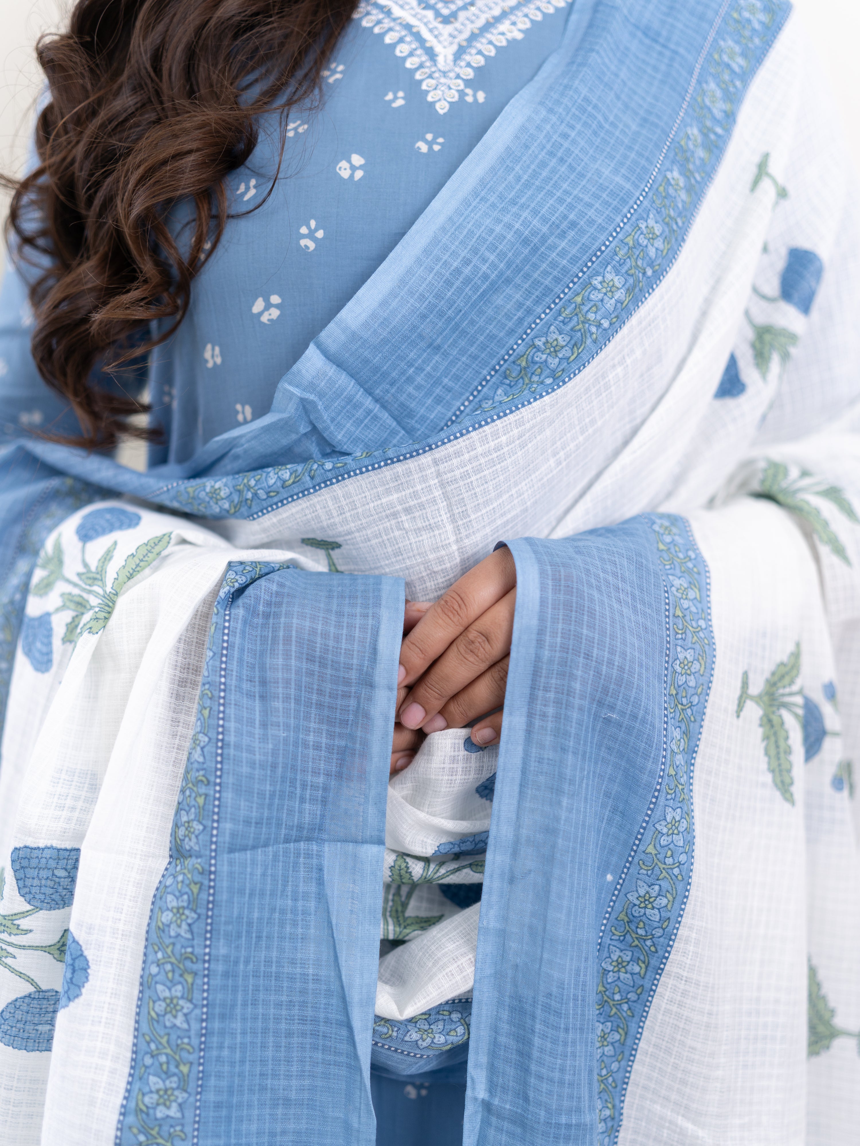 Rifaa Blue Cotton Embroidered Straight Dupatta Set