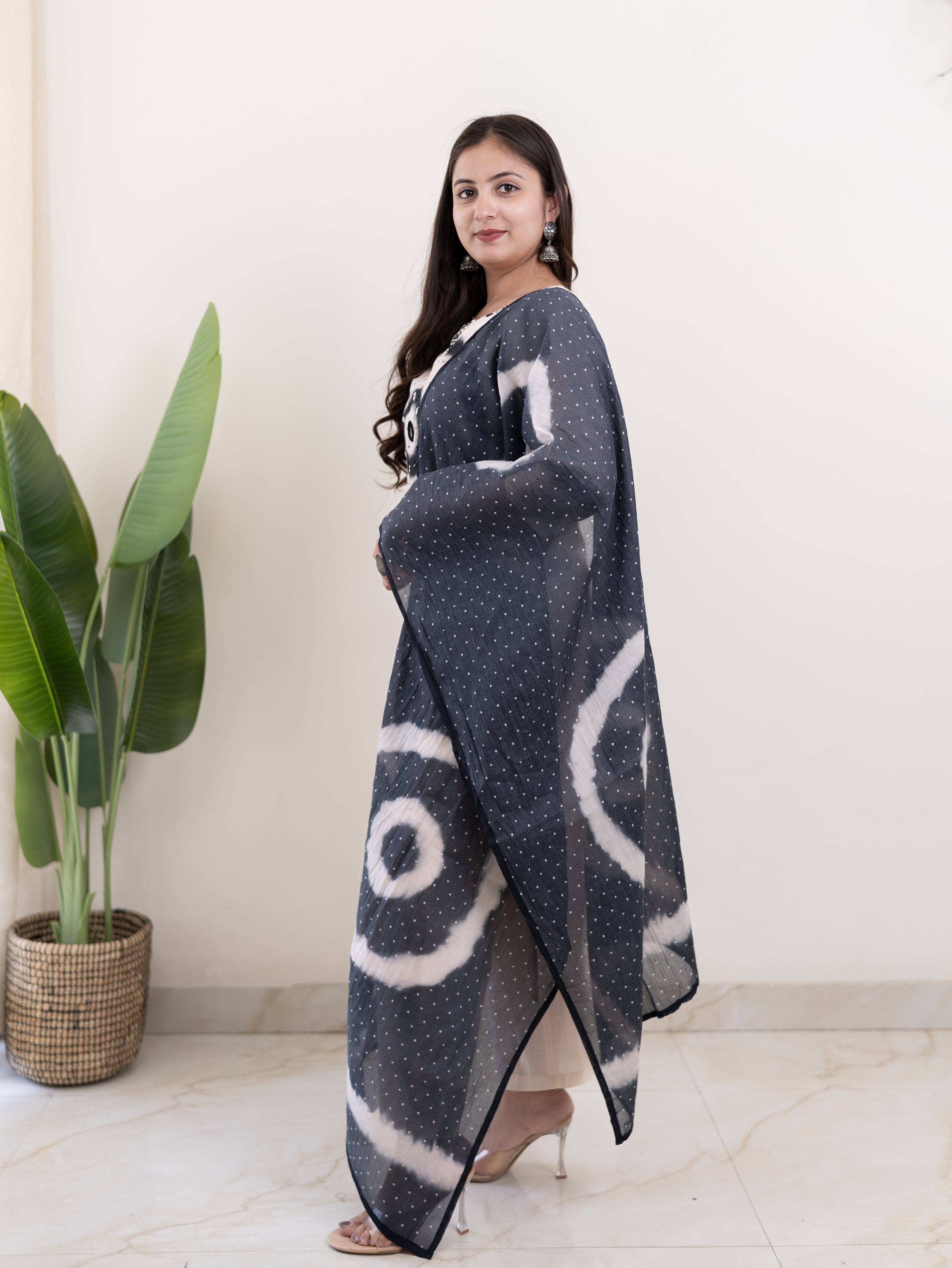 Daira Beige Cotton Tie and Dye Straight Dupatta Set