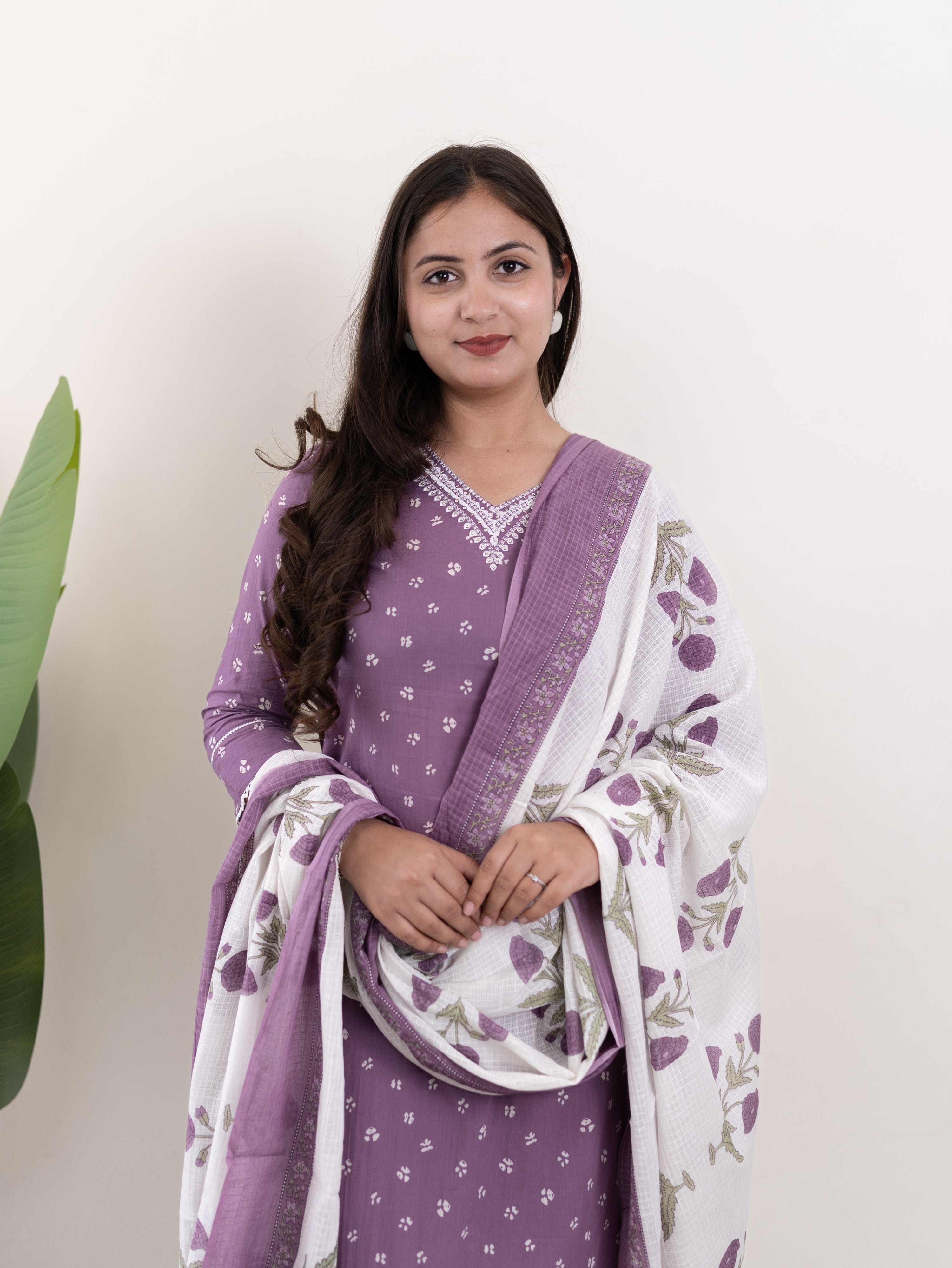 Rifaa Lilac Cotton Embroidered Straight Dupatta Set
