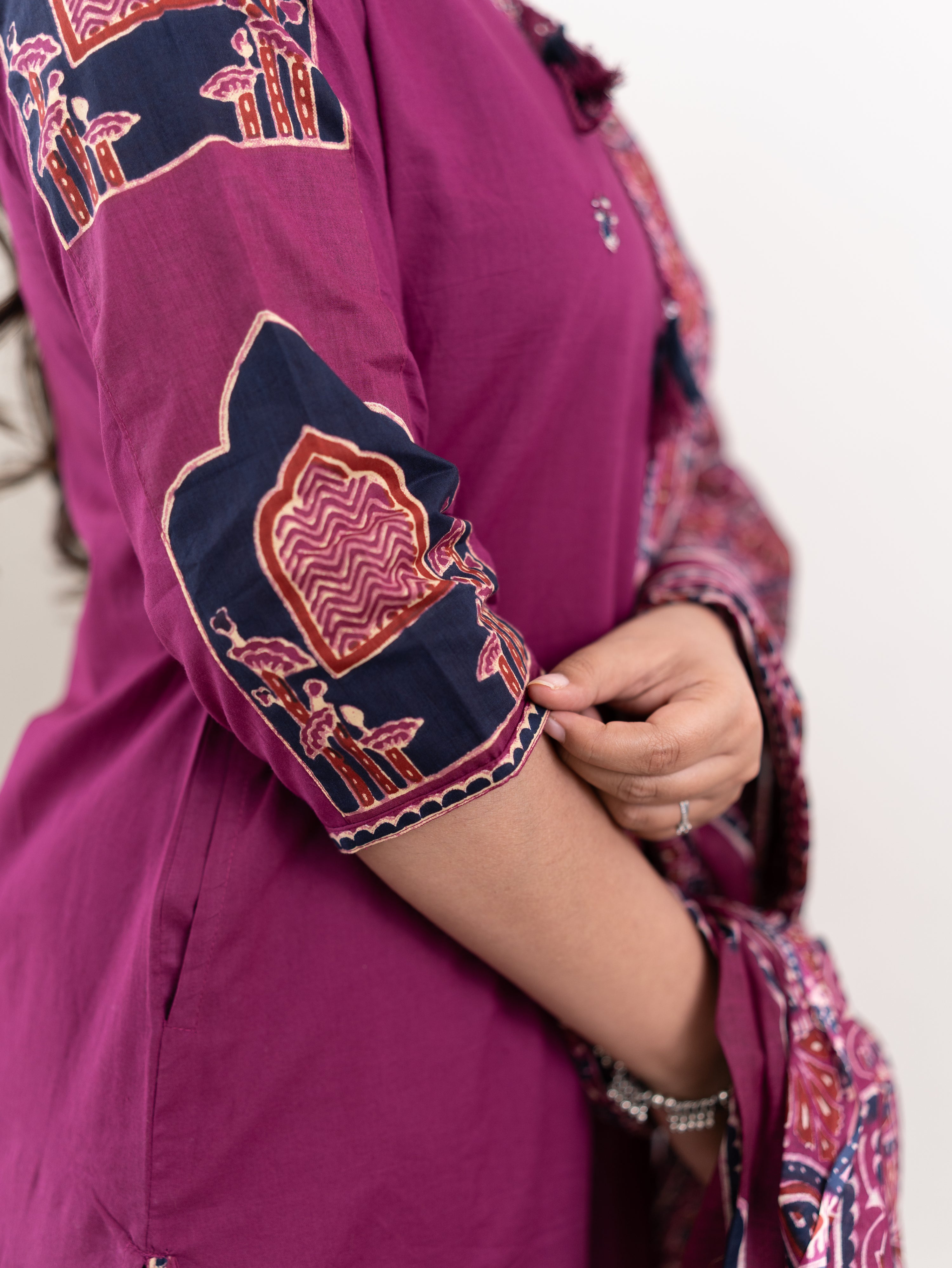 Komal Purple Ajrakh Cotton Embroidered Dupatta set