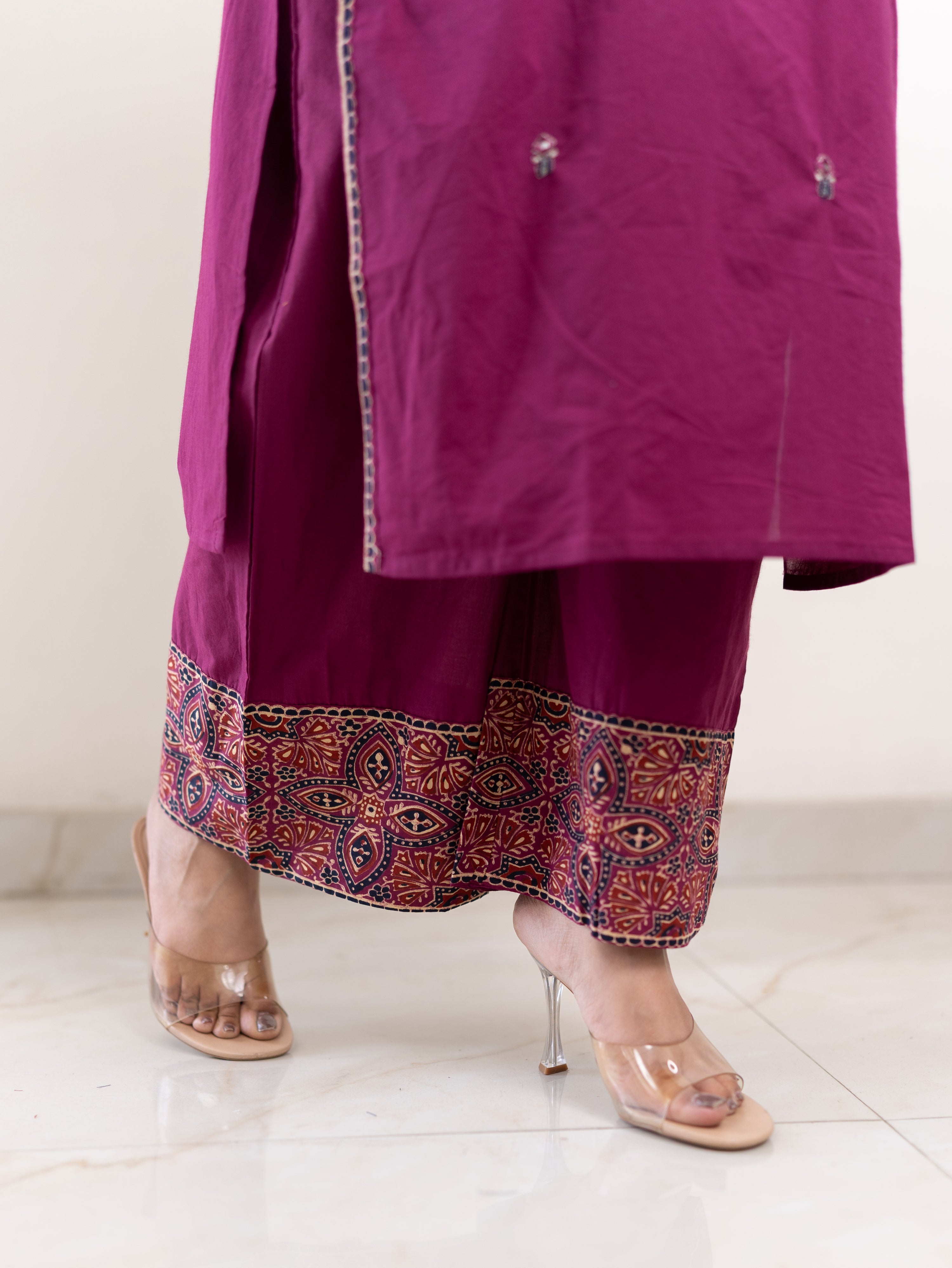 Komal Purple Ajrakh Cotton Embroidered Dupatta set